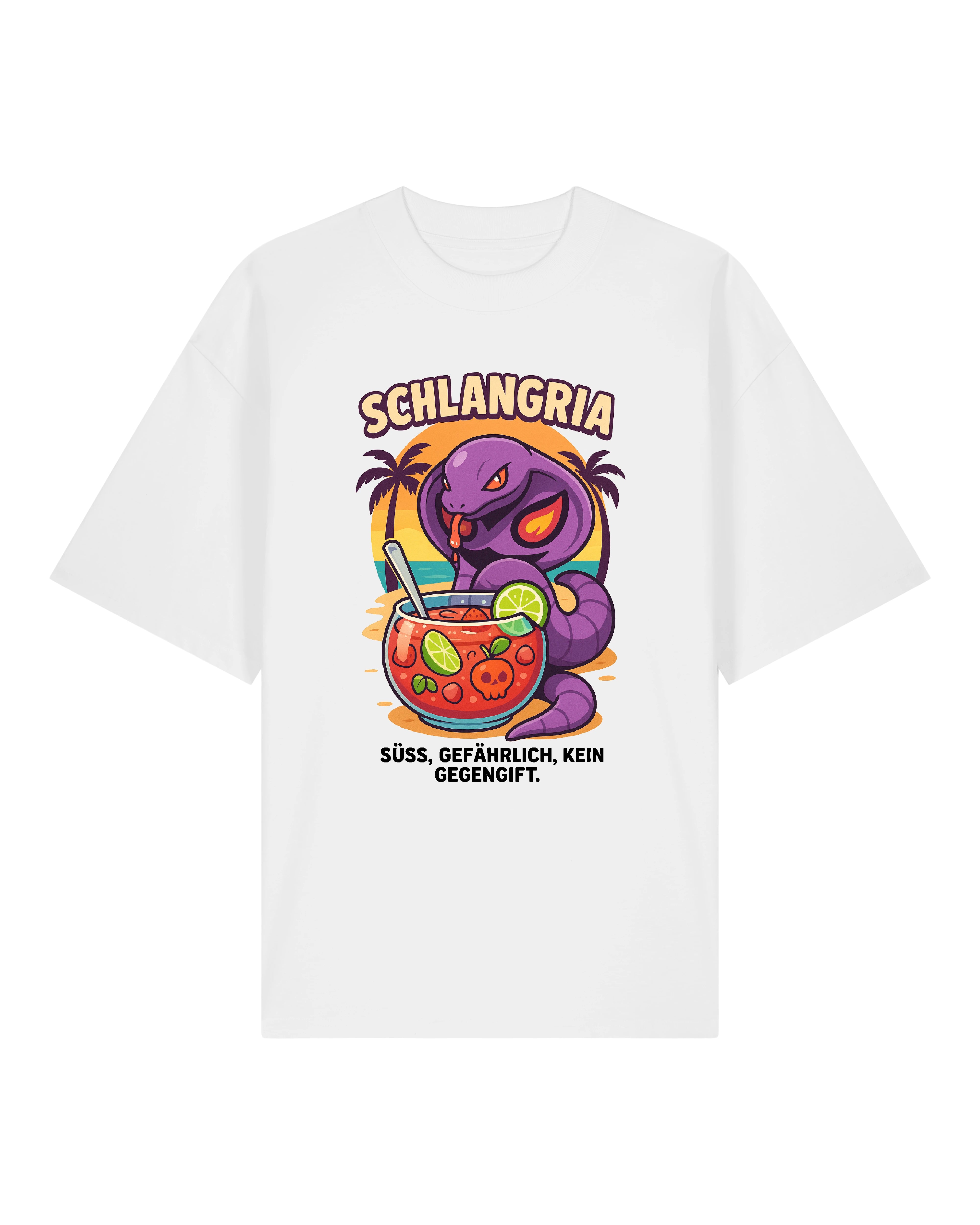 Weißes Shirt „Schlangria“ – giftiges Cocktail-Motiv mit Schlange