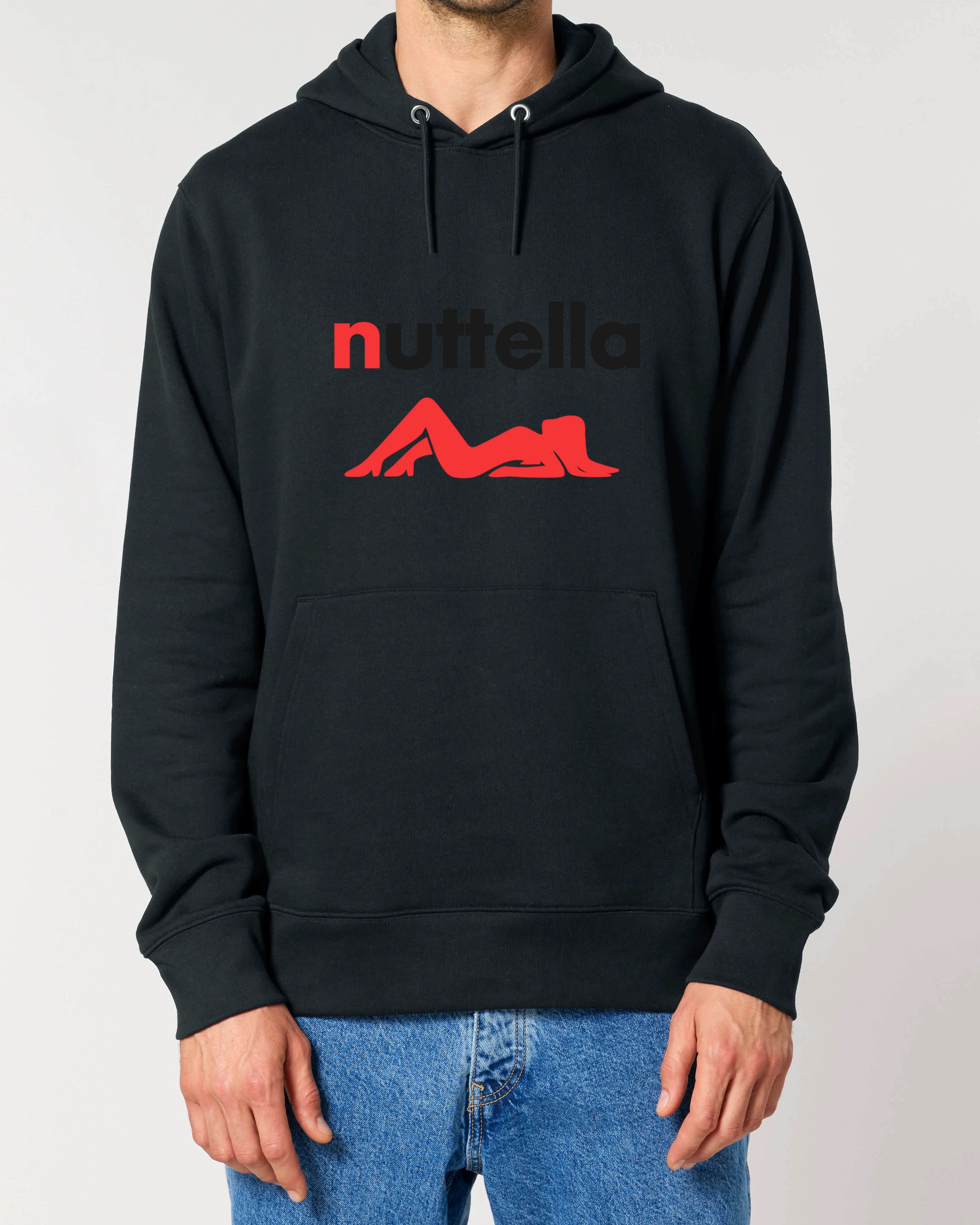 Schwarzer Nutella Parodie Hoodie mit witzigem Spruch