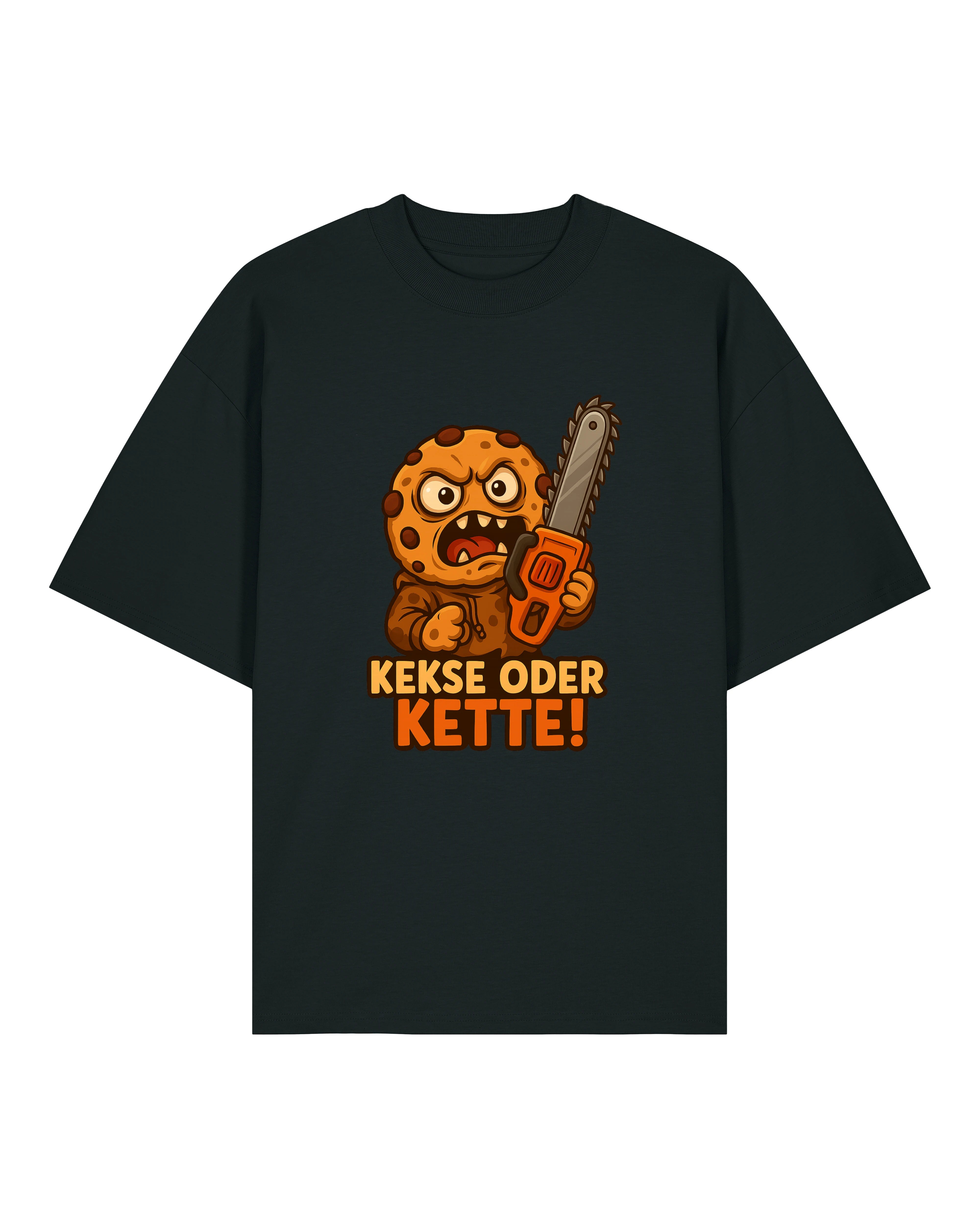 Oversized schwarzes T-Shirt mit witzigem Horror-Keks Motiv – Kekse oder Kette von Teeflix