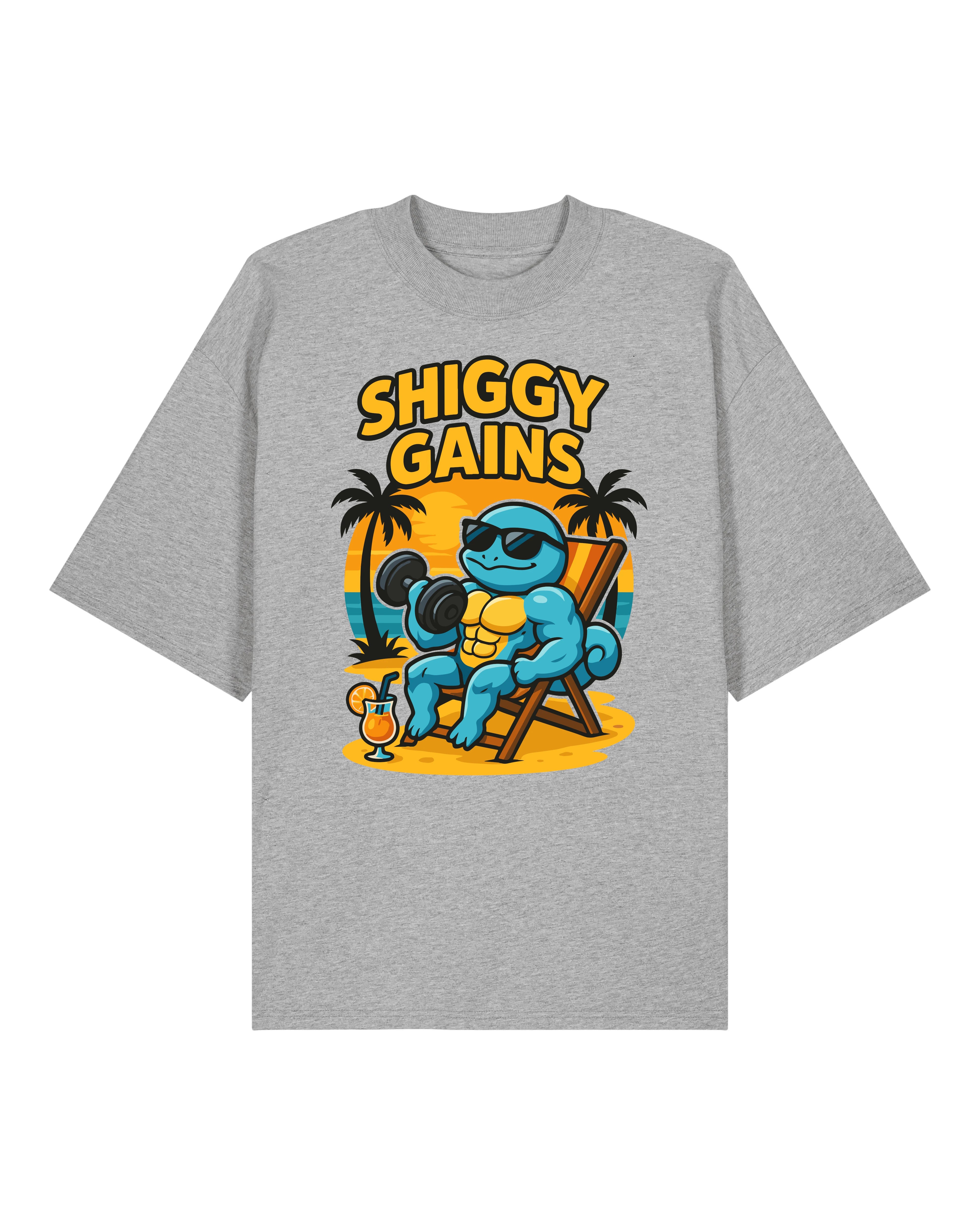 SHIGGY GAINS Oversized Pump Cover Gym Shirt Grau – Lustiges Trainingsshirt von Teeflix