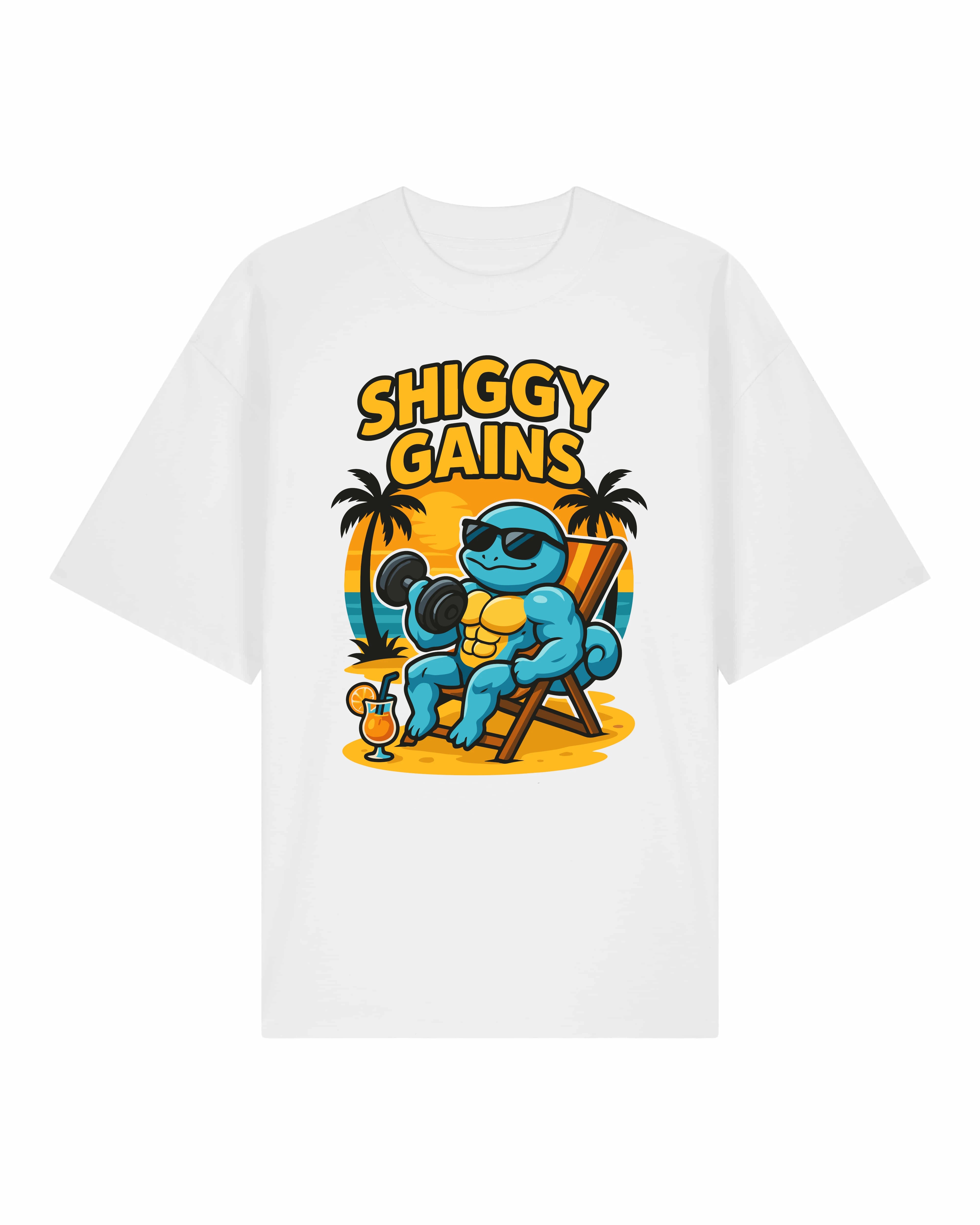 SHIGGY GAINS Oversized Pump Cover Gym Shirt Weiß – Lustiges Sportshirt Herren von Teeflix