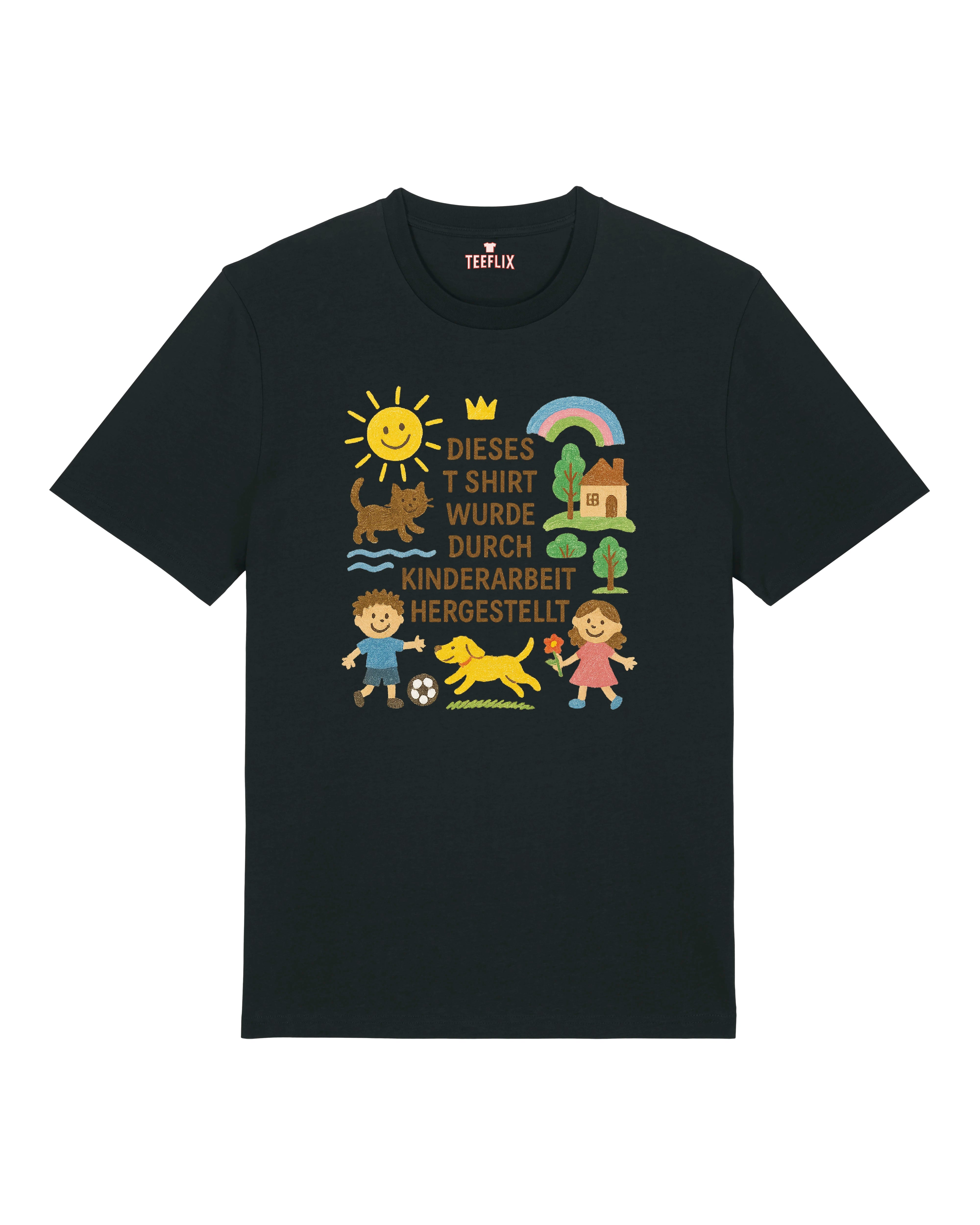 Schwarzes Statementshirt mit kindlichem Design & ironischer Aufschrift