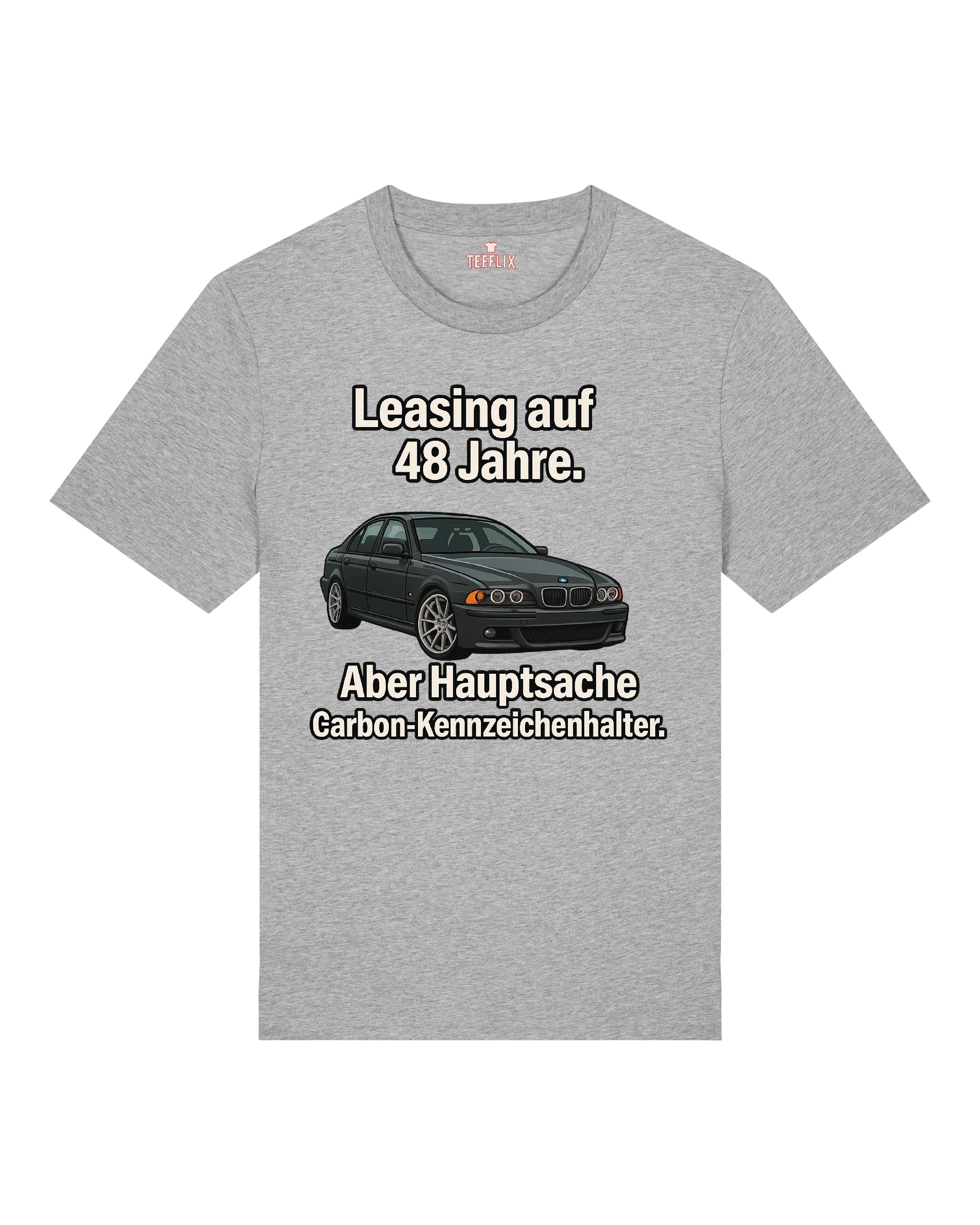 Graues Oversize-Shirt mit witzigem Tuning-Spruch & Fahrzeuggrafik