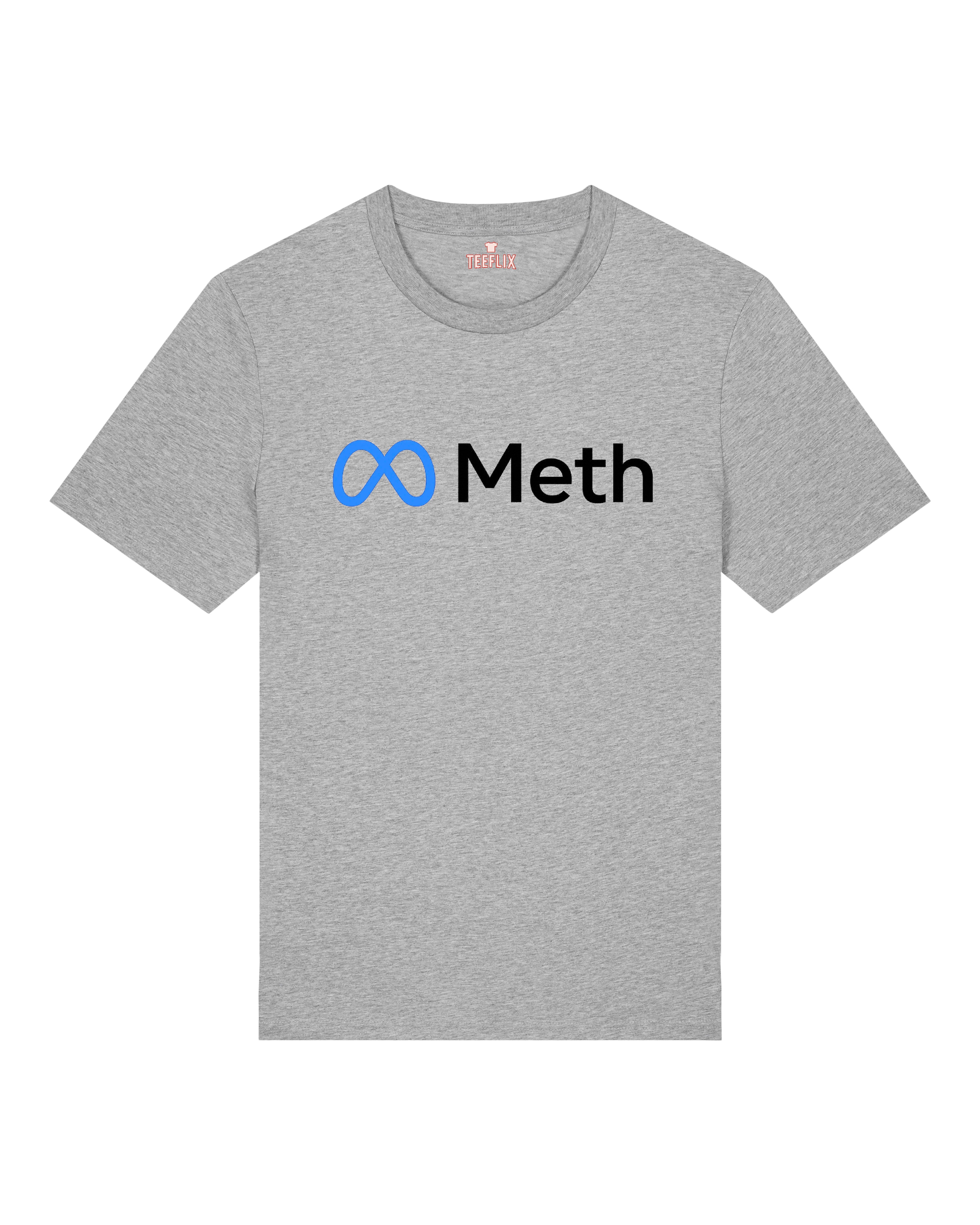 Graues Oversized T-Shirt mit Meme-Print: „Meth“ statt „Meta“