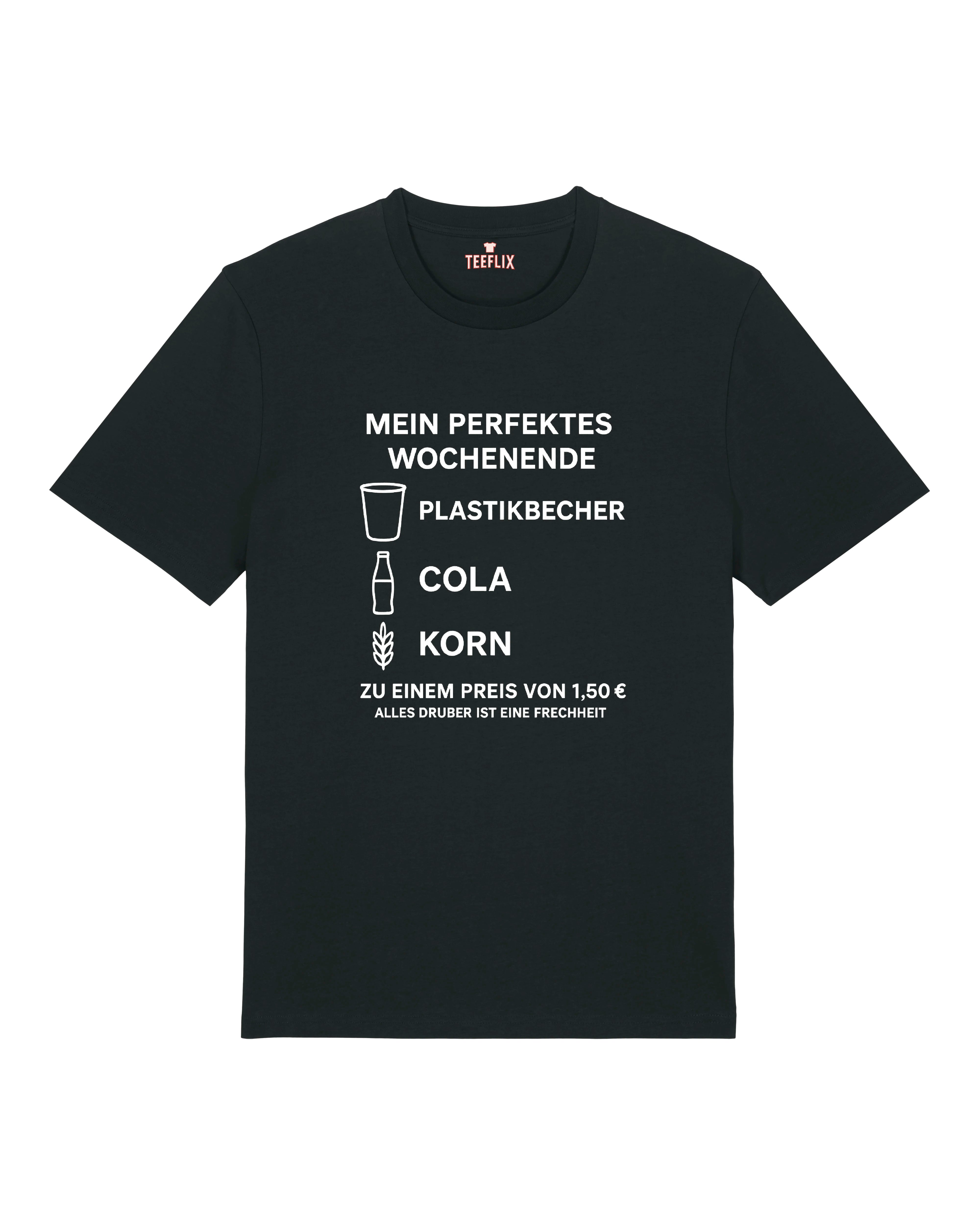 Schwarzes Statementshirt mit kultigem Becher-Cola-Korn-Motiv