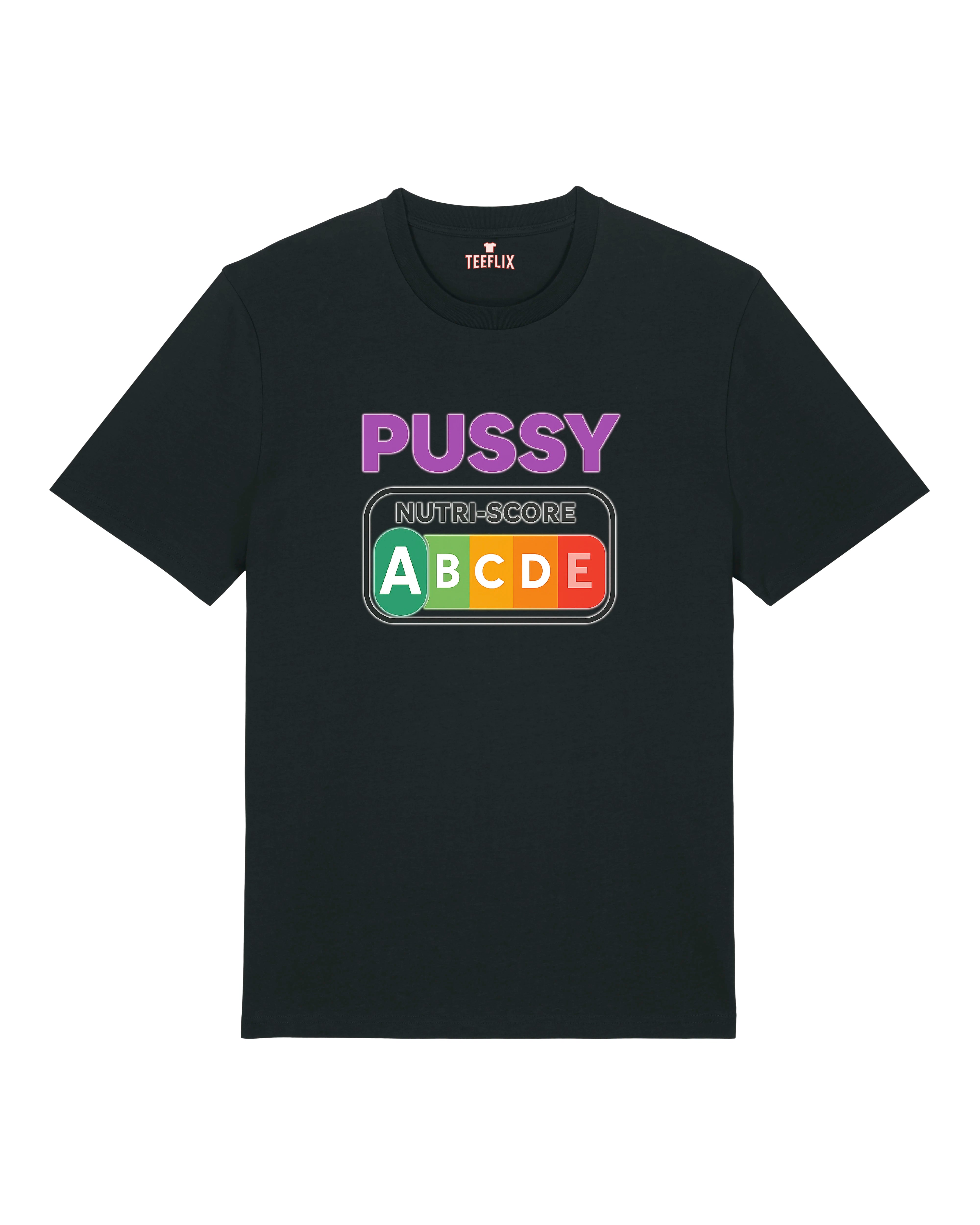 Schwarzes Statement-Shirt mit Nutri-Score-Parodie und frechem Spruch