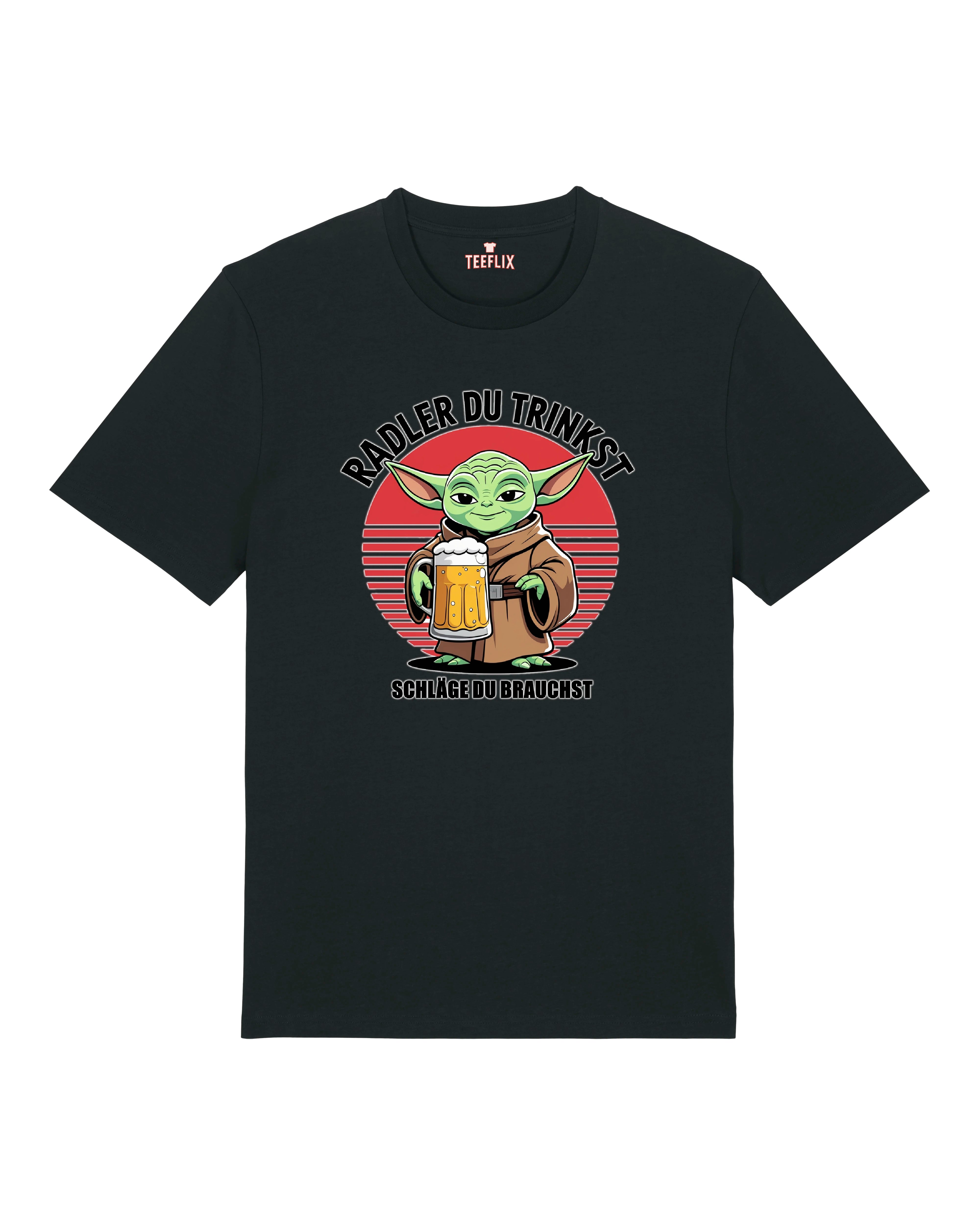 Schwarzes Funshirt mit Retro-Motiv und Bier-Meme im Jedi-Stil