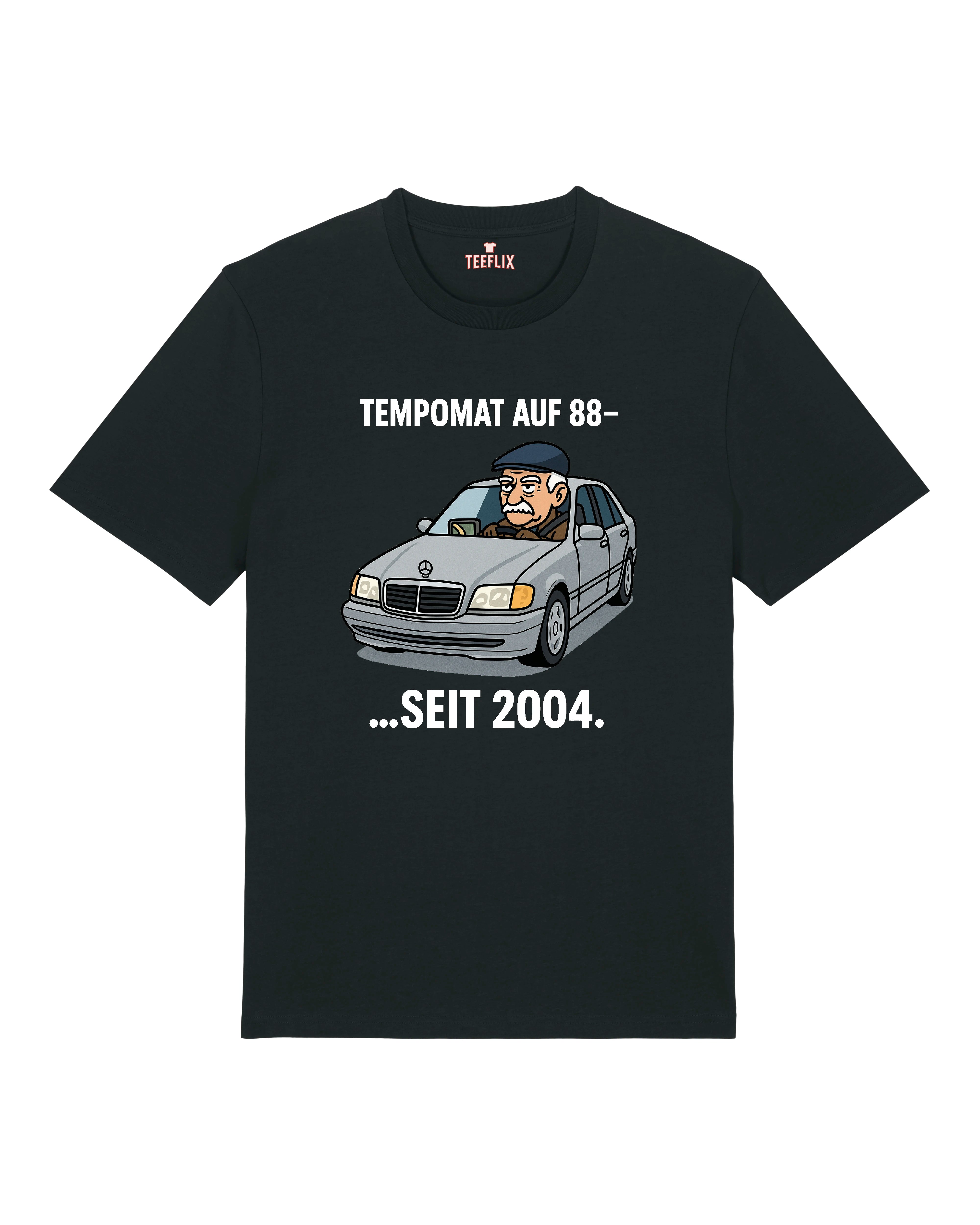 Schwarzes Funshirt mit lustigem Mercedesfahrer-Aufdruck und witzigem Spruch