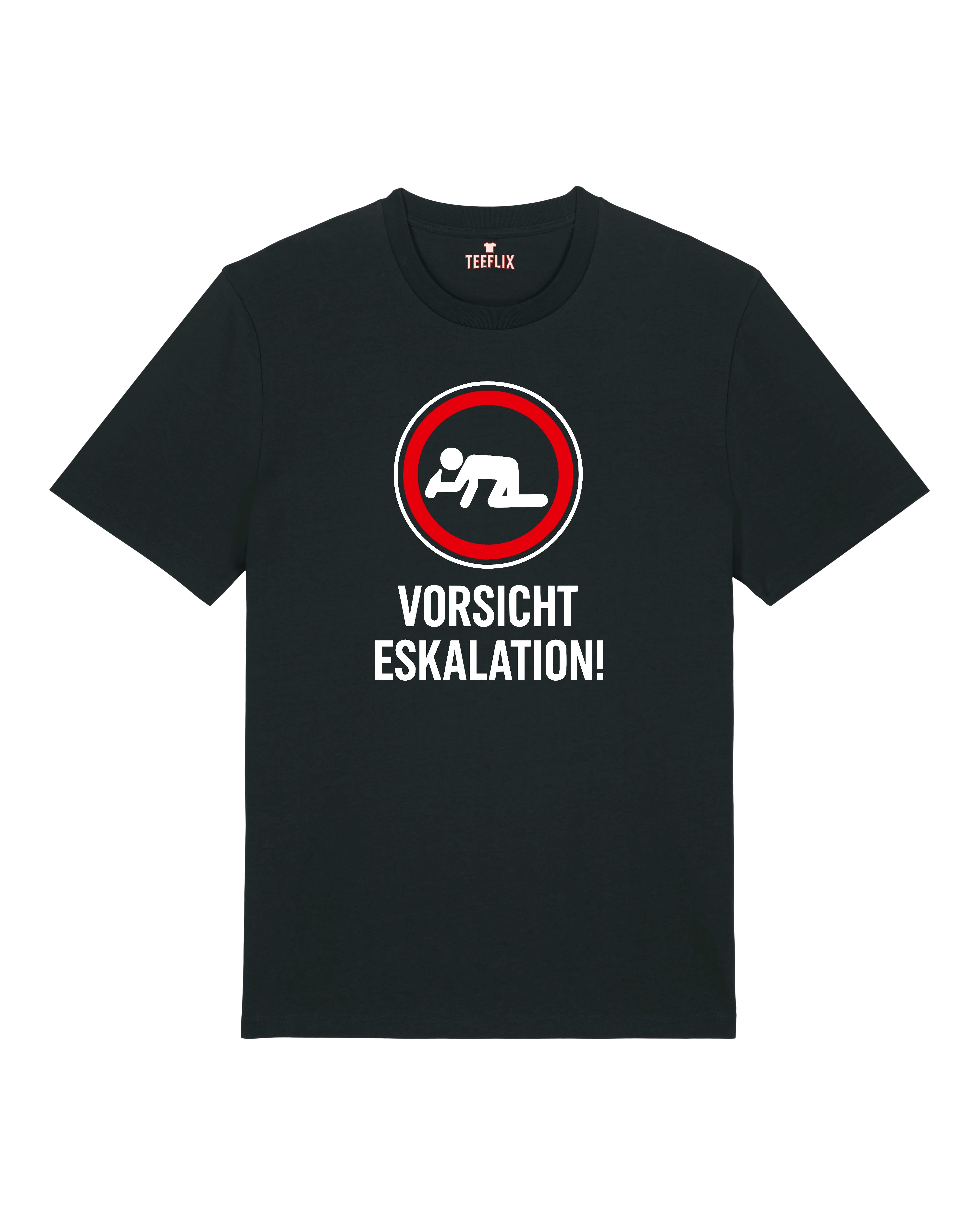 Schwarzes Oversize-Shirt mit Party-Warnsymbol & Spruch für Eskalationsabende