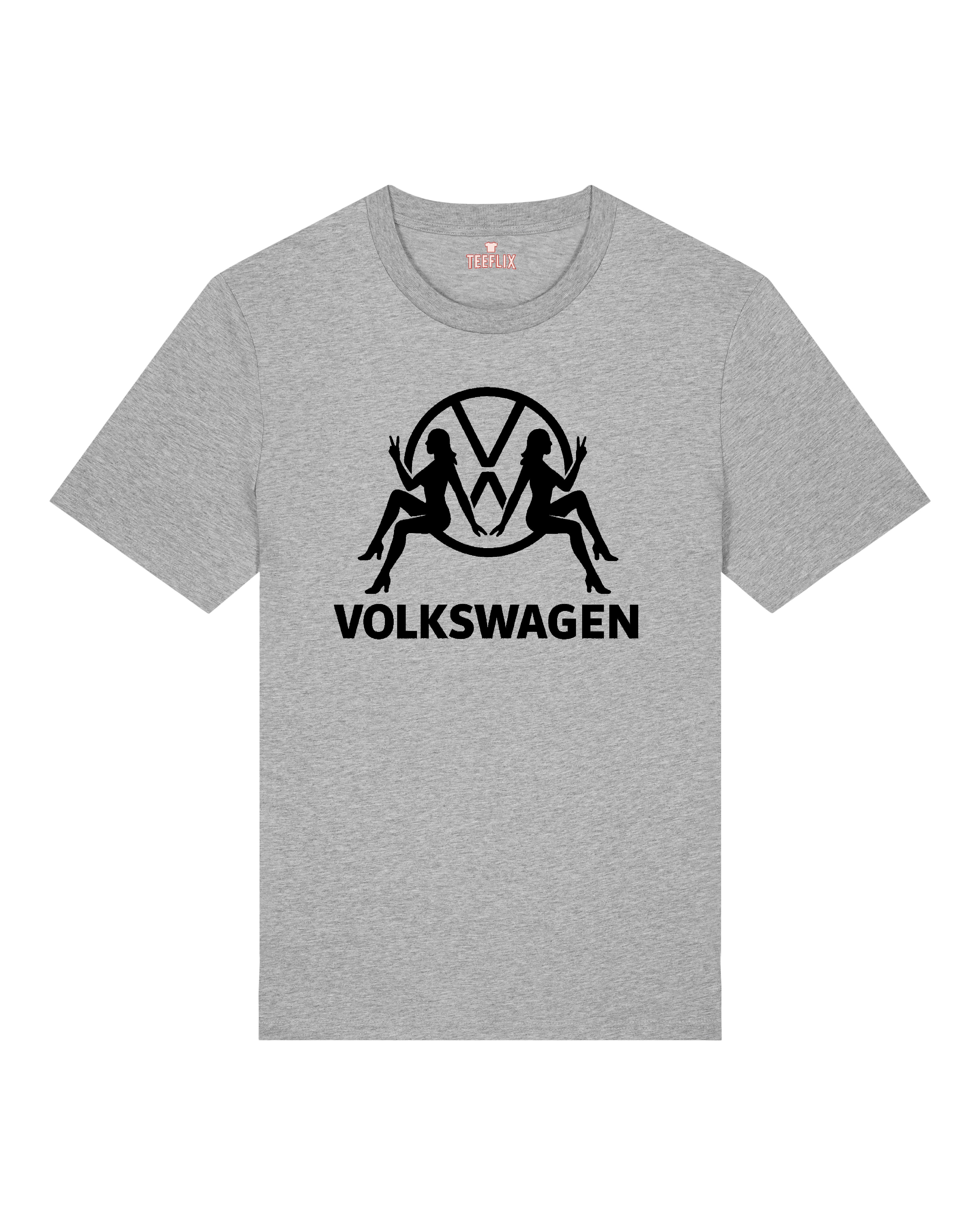Graues Oversize-Shirt mit Auto-Look und auffälligem VW-Pin-up Druck