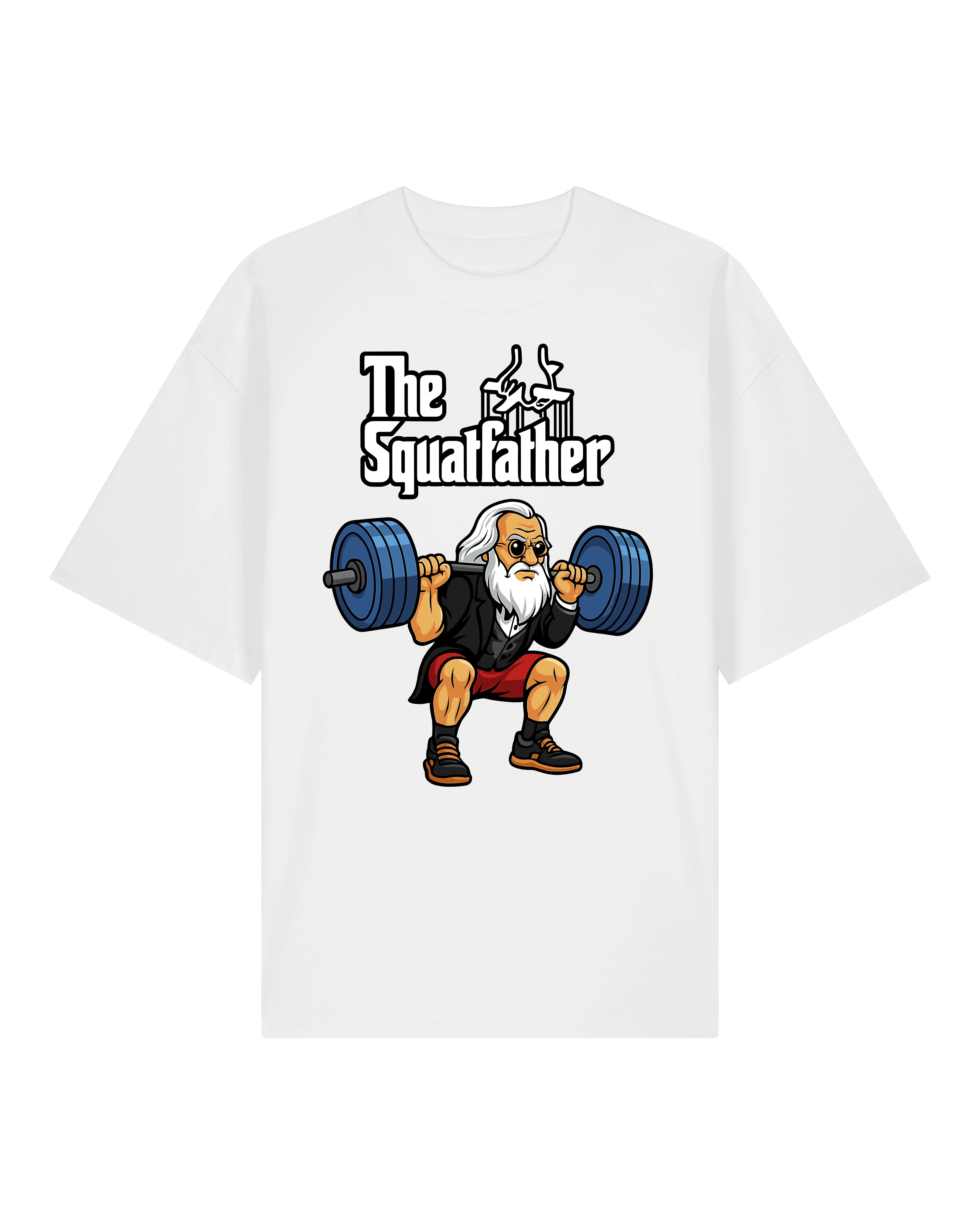 Legday T-Shirt mit Squatfather-Motiv in Weiß – Gym Humor von Teeflix