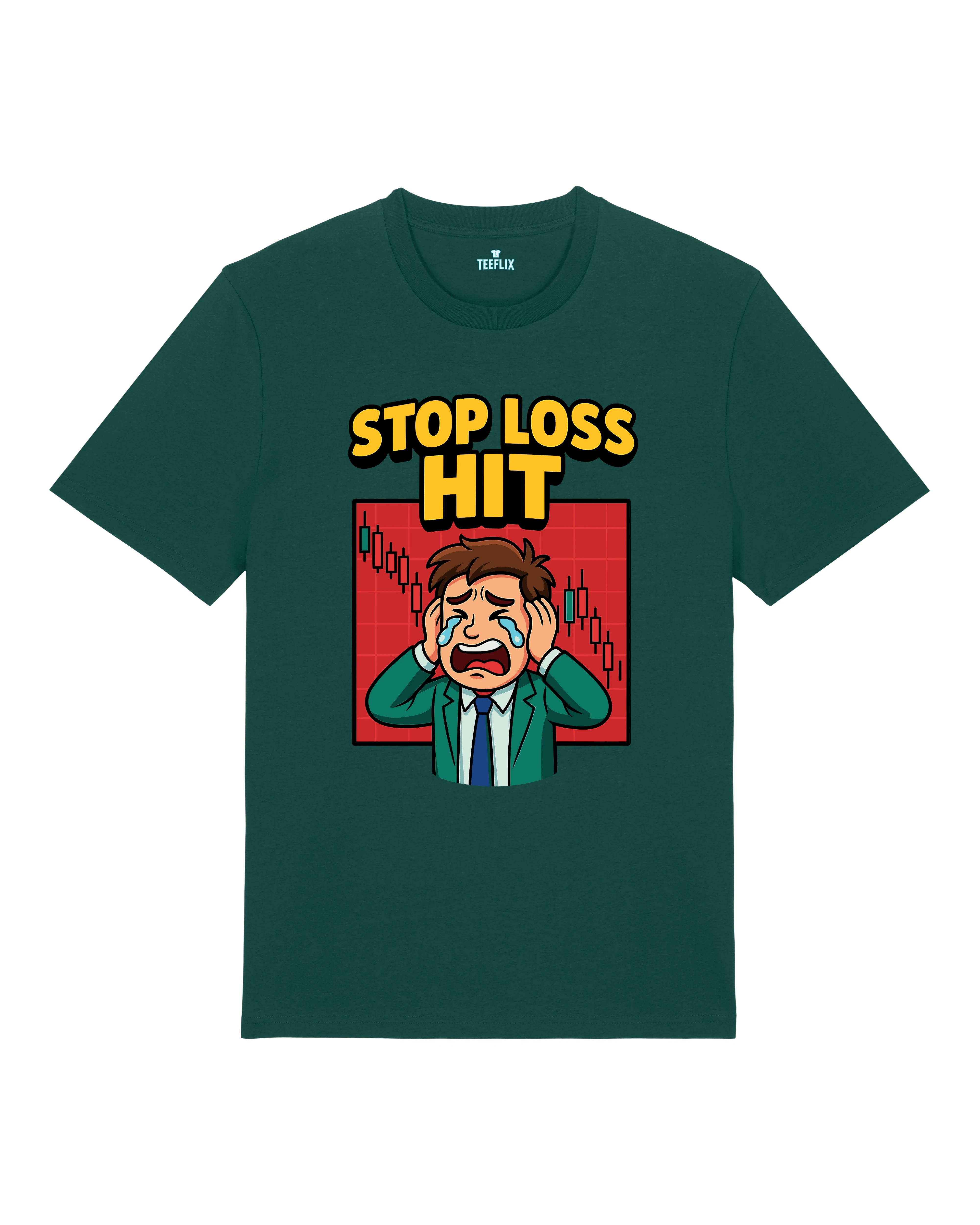 STOP LOSS HIT Trading Crypto Shirt Dunkelgrün – Lustiges Bitcoin Trading Meme Shirt von Teeflix
