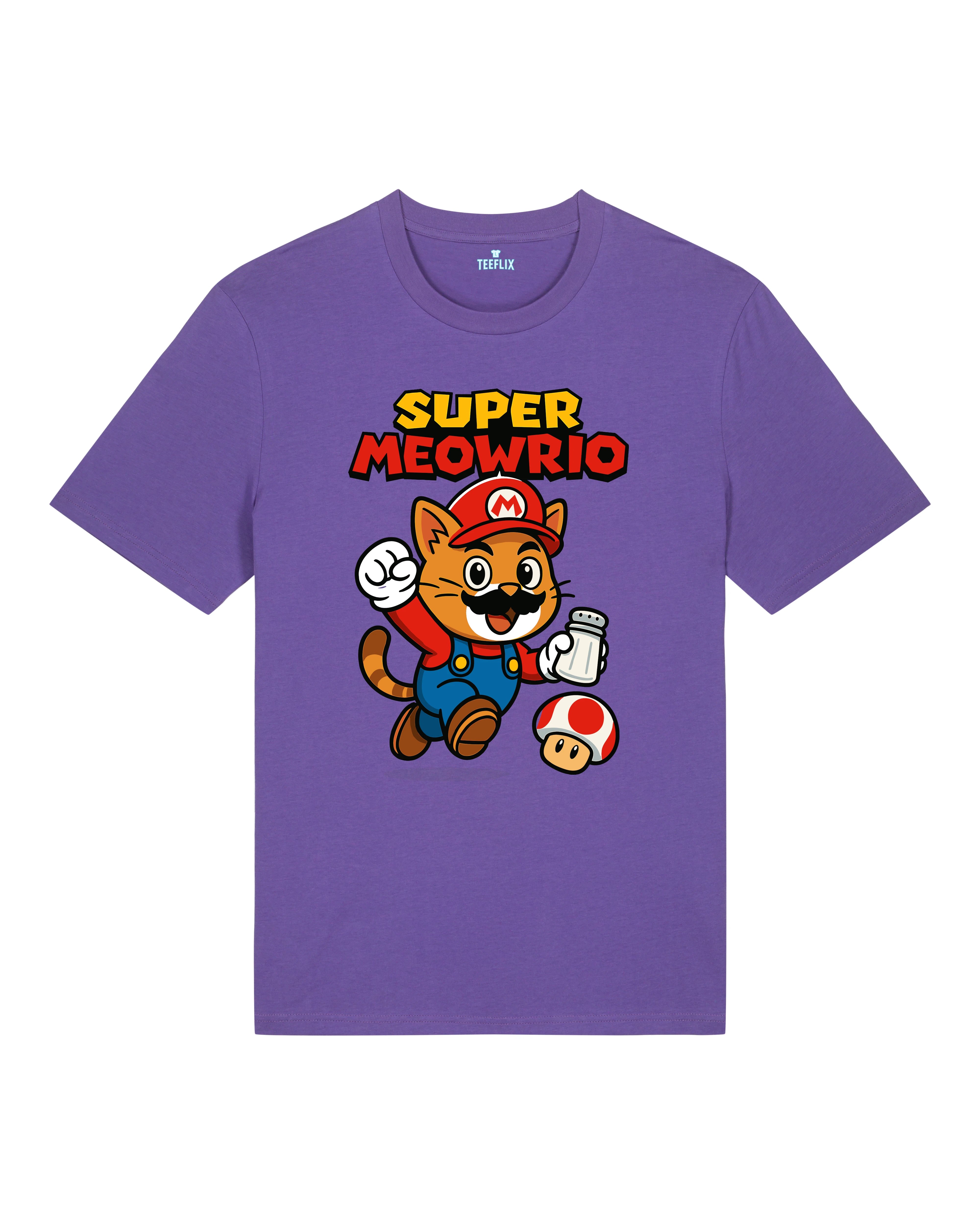 Super Meowrio Sprüche T-Shirt Katze lila Unisex Gamer Fun | Teeflix