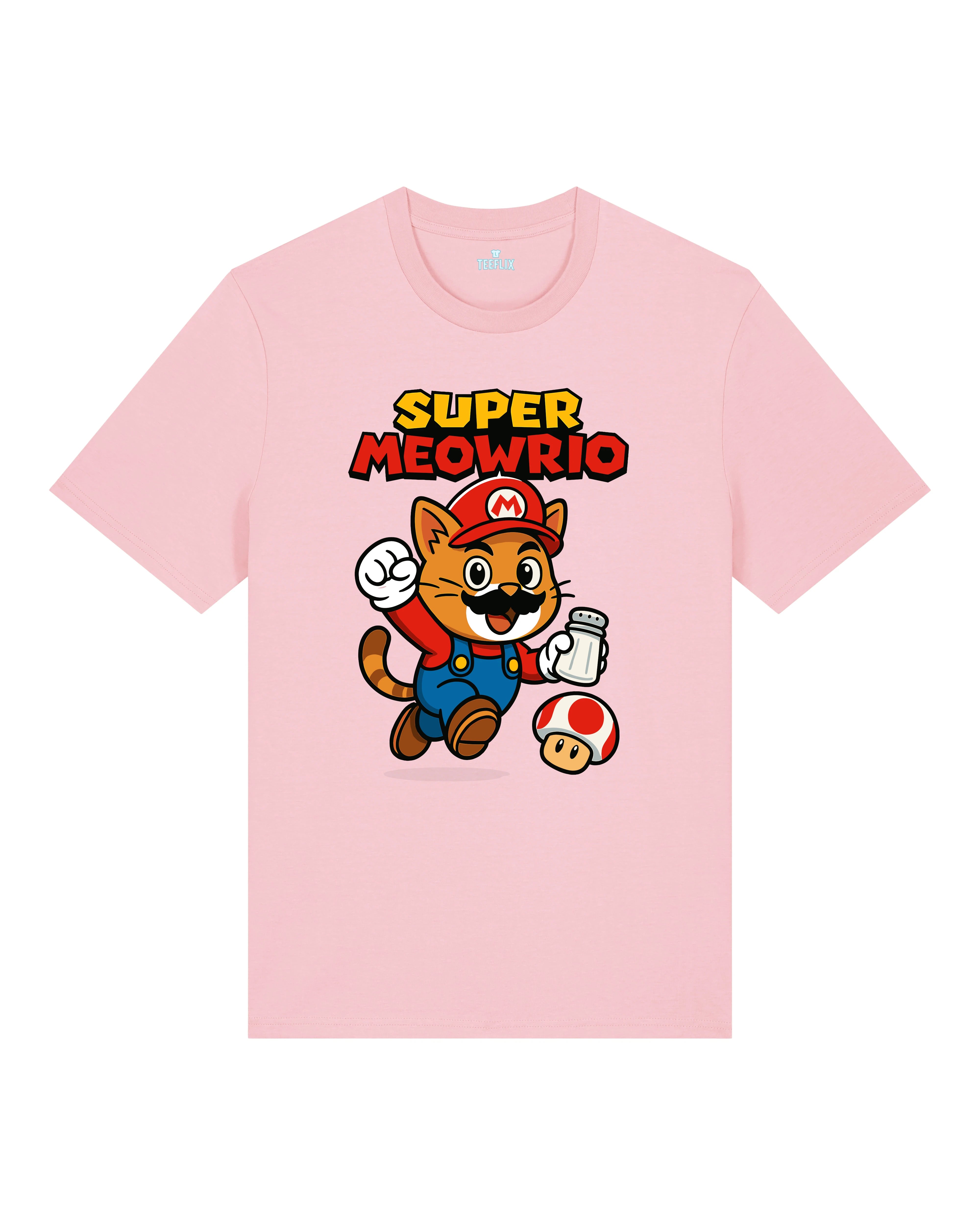 Super Meowrio lustiges Katzen Shirt pink Spaßshirt Gamer | Teeflix