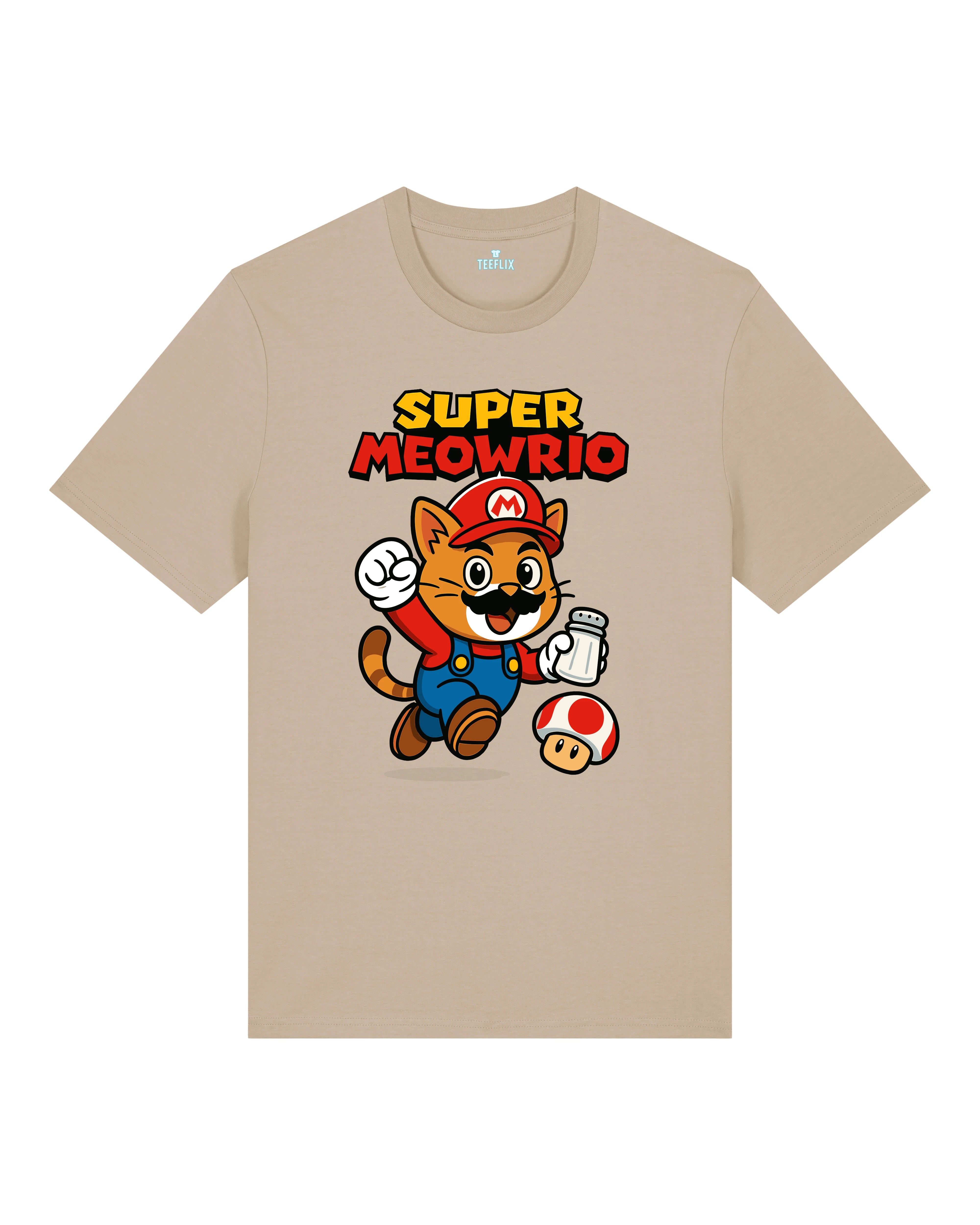 Super Meowrio witziges Gamer Spruchshirt Katze Sand Unisex | Teeflix