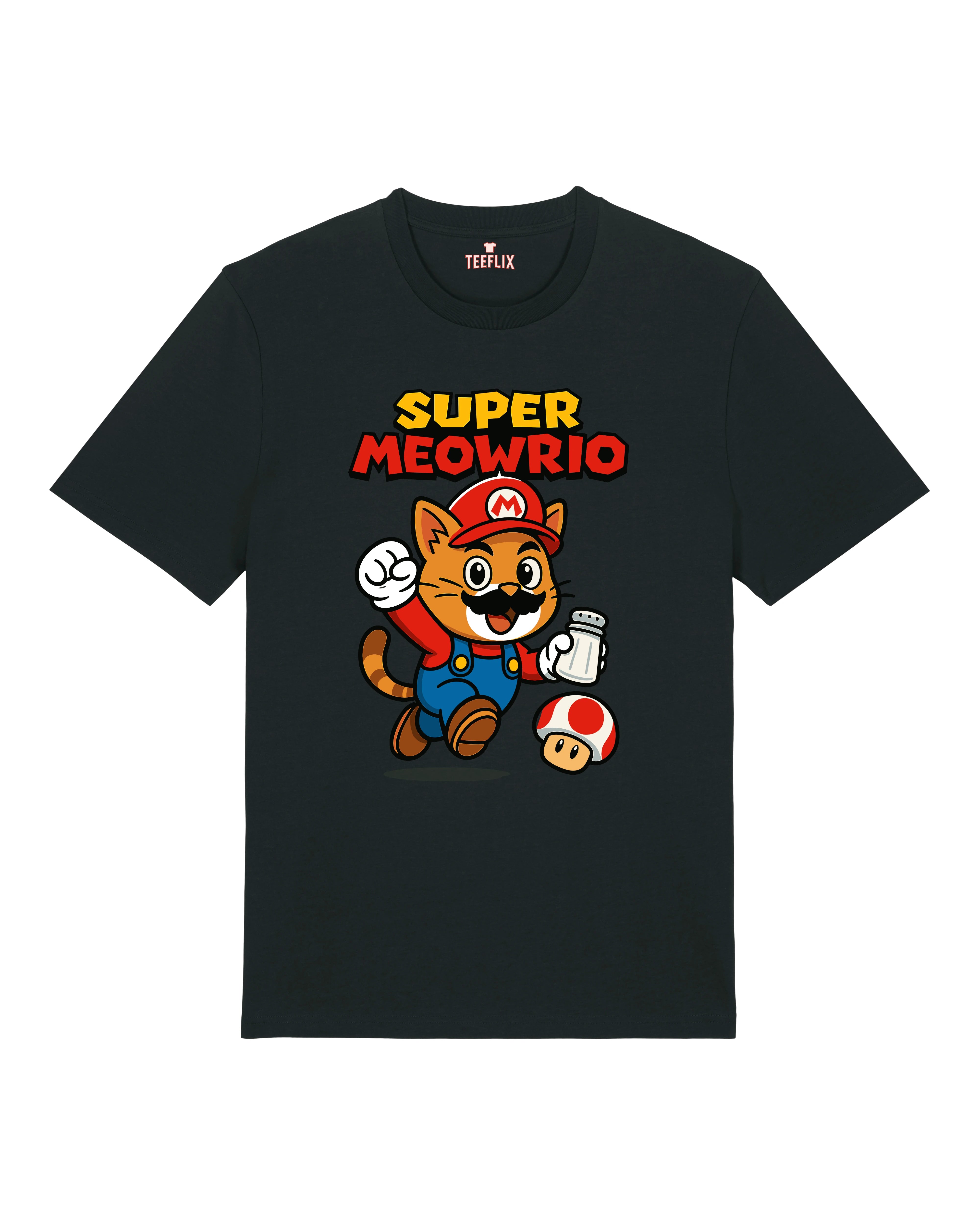 Super Meowrio lustiges T-Shirt Katze schwarz Gamer Statementshirt | Teeflix