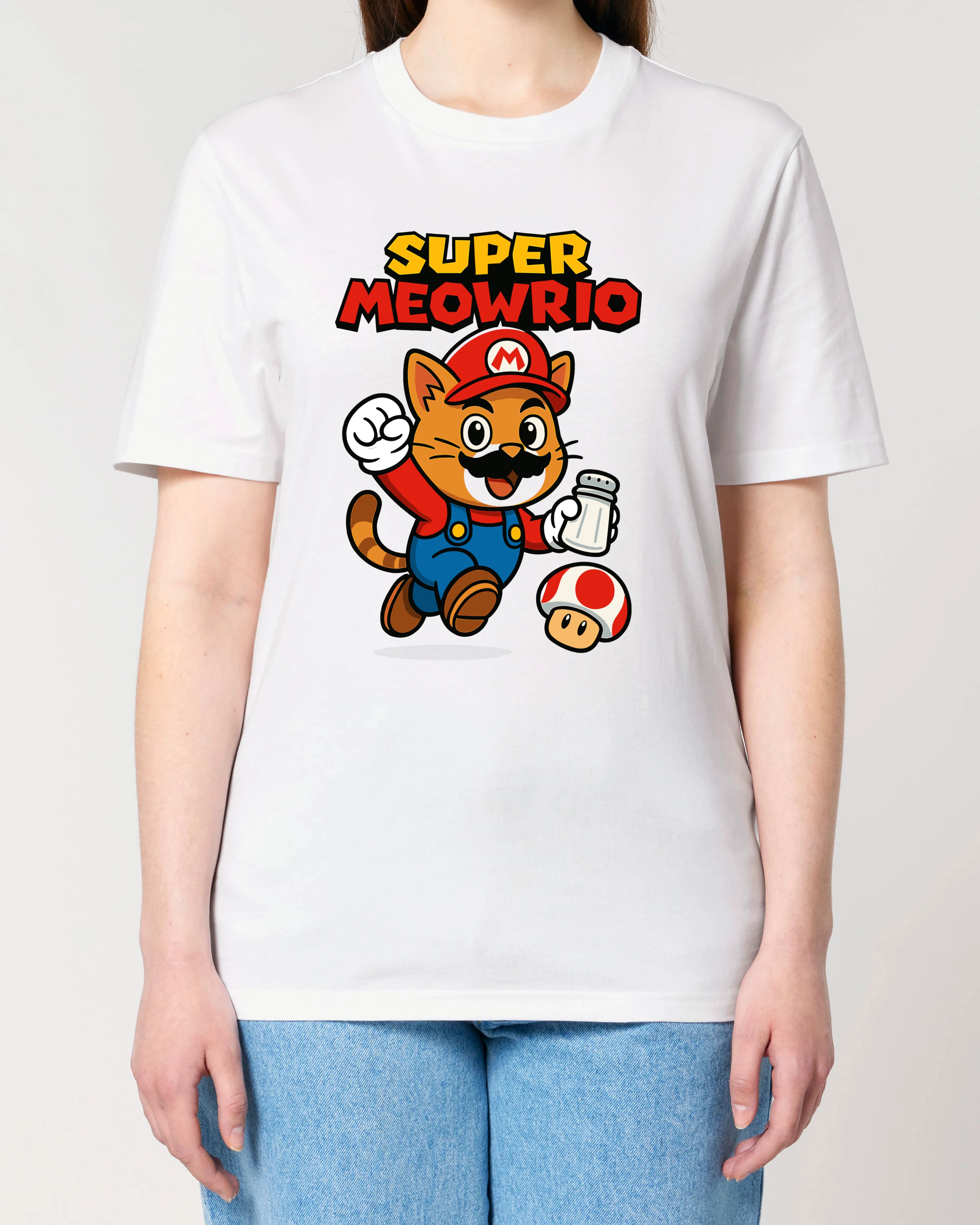 Super Meowrio lustiges T-Shirt Katze Gamer weiß Damen | Teeflix