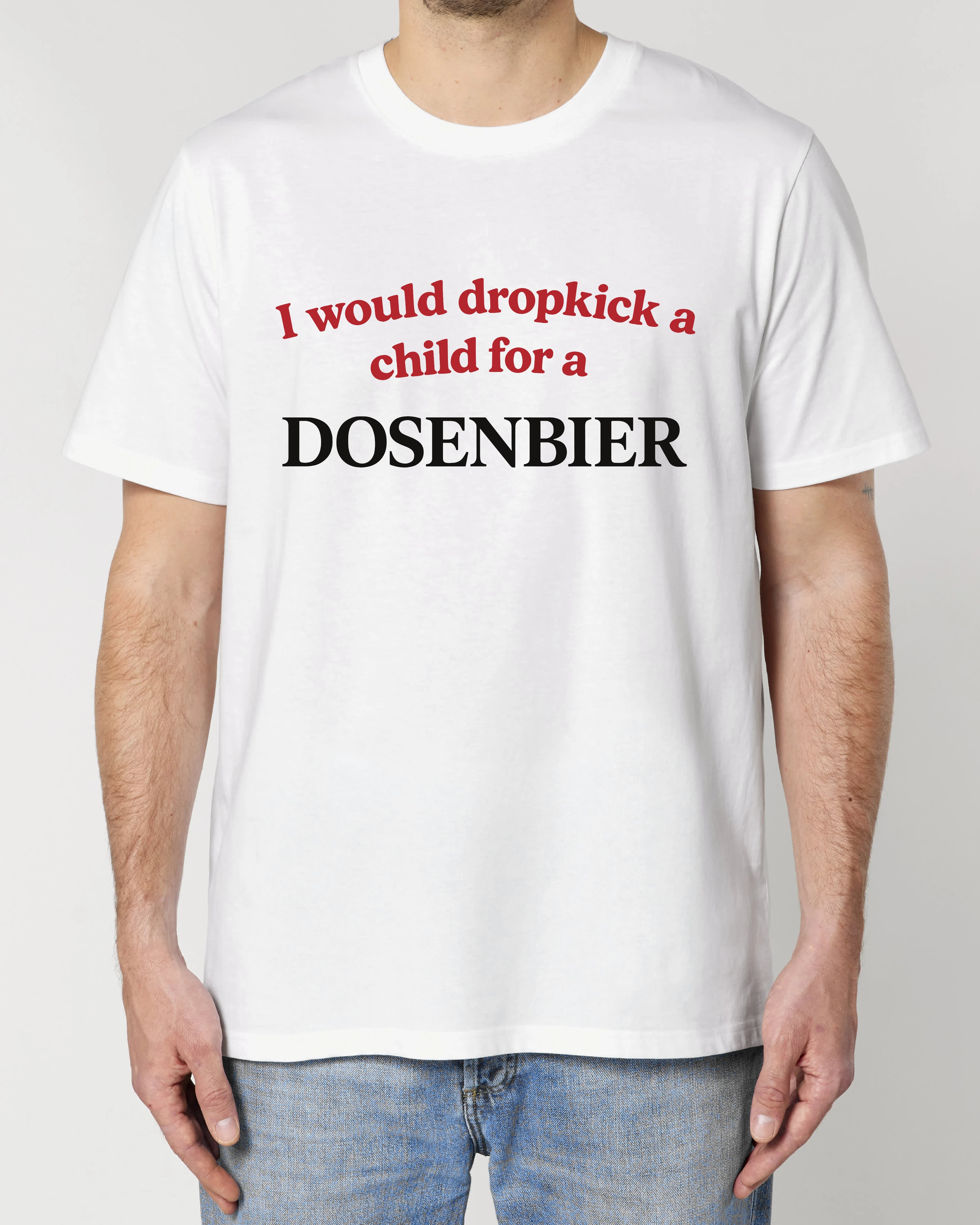 Weißes T-Shirt mit Dosenbier-Motiv & Dropkick Spruch, Festival Style von Teeflix