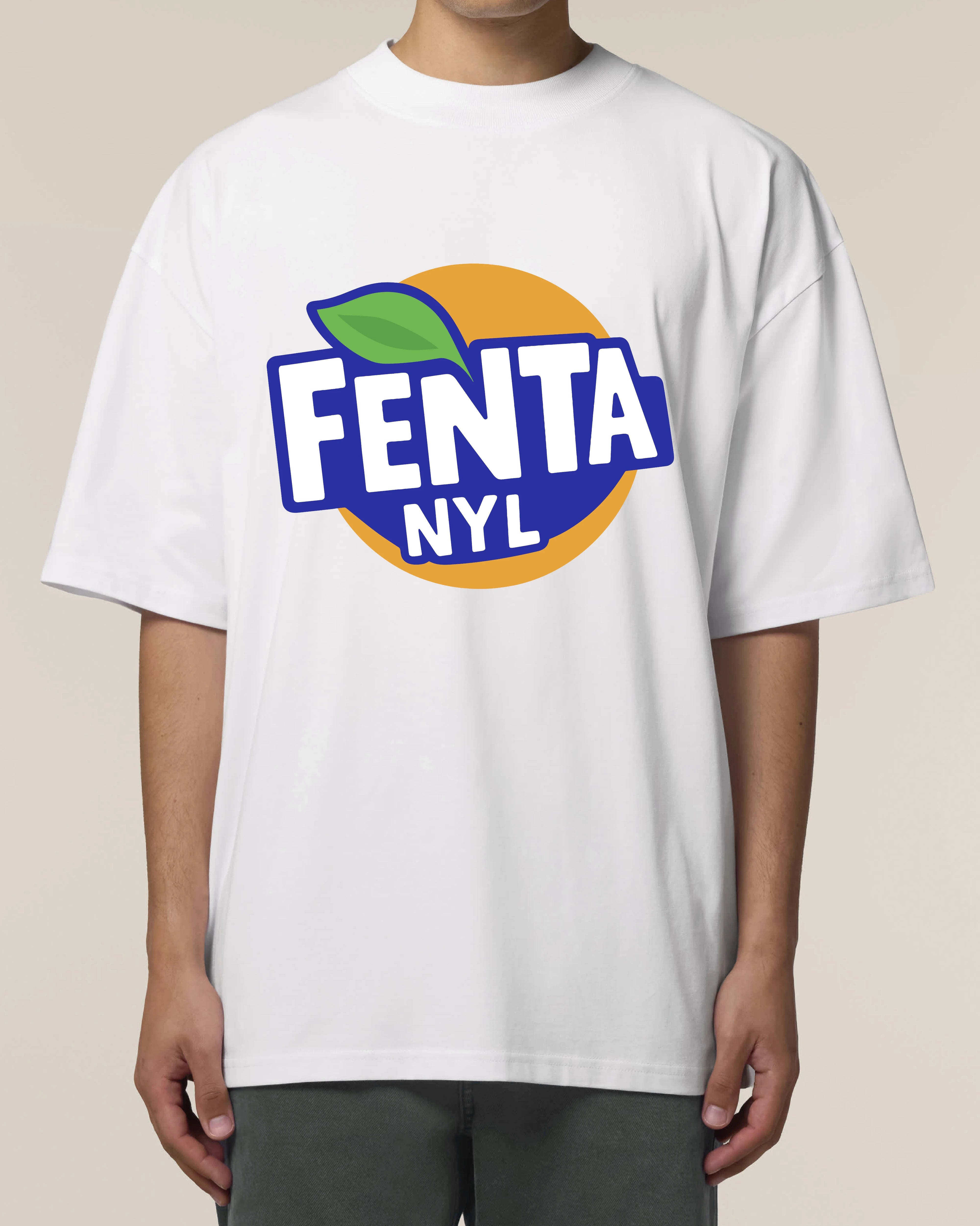 Oversized Shirt in Weiß mit sarkastischem Fentanyl-Motiv, Statement-Shirt von Teeflix