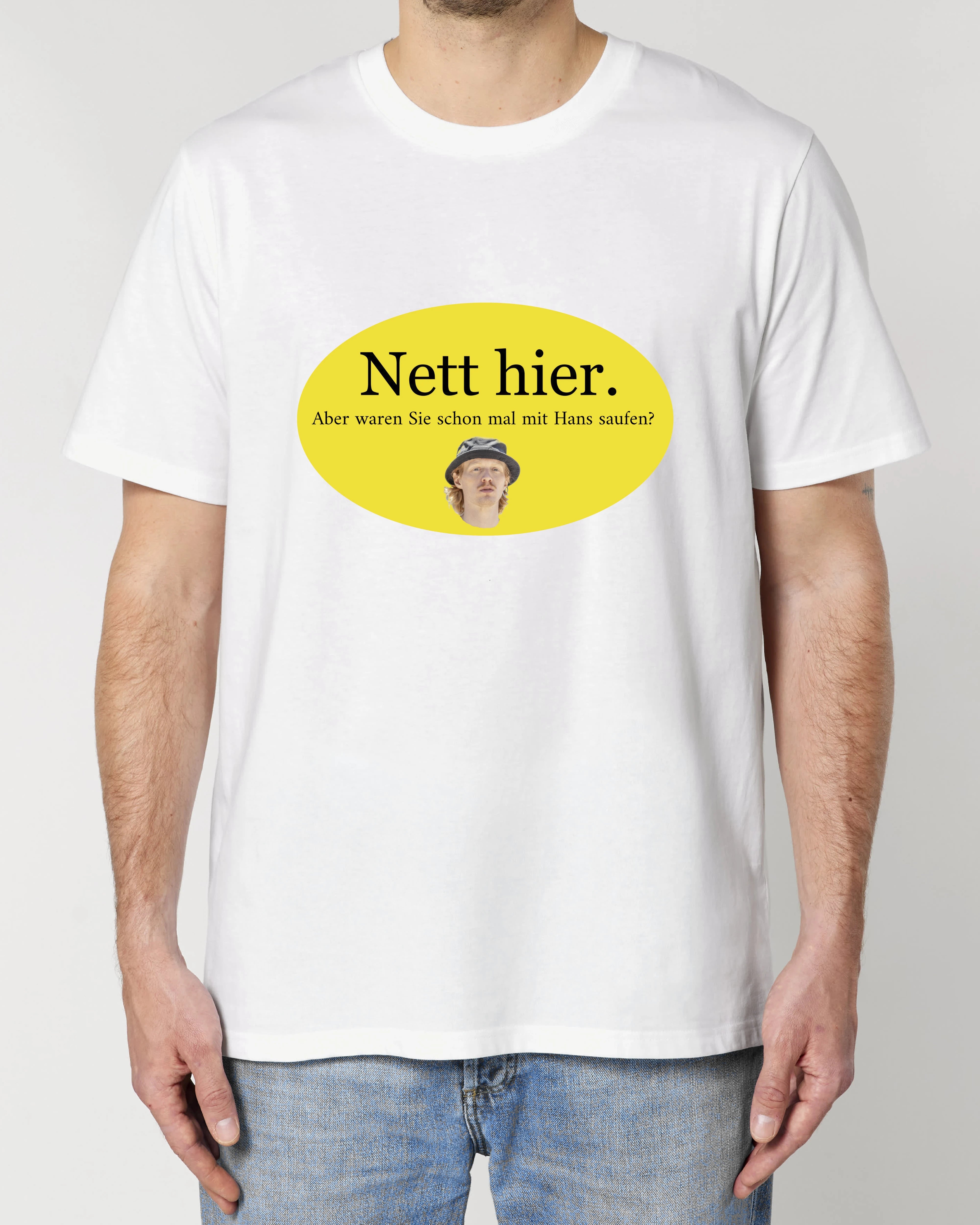 Weißes T-Shirt mit Spruch „Nett hier – Aber waren Sie schon mal saufen?“, Unisex Fit, Teeflix