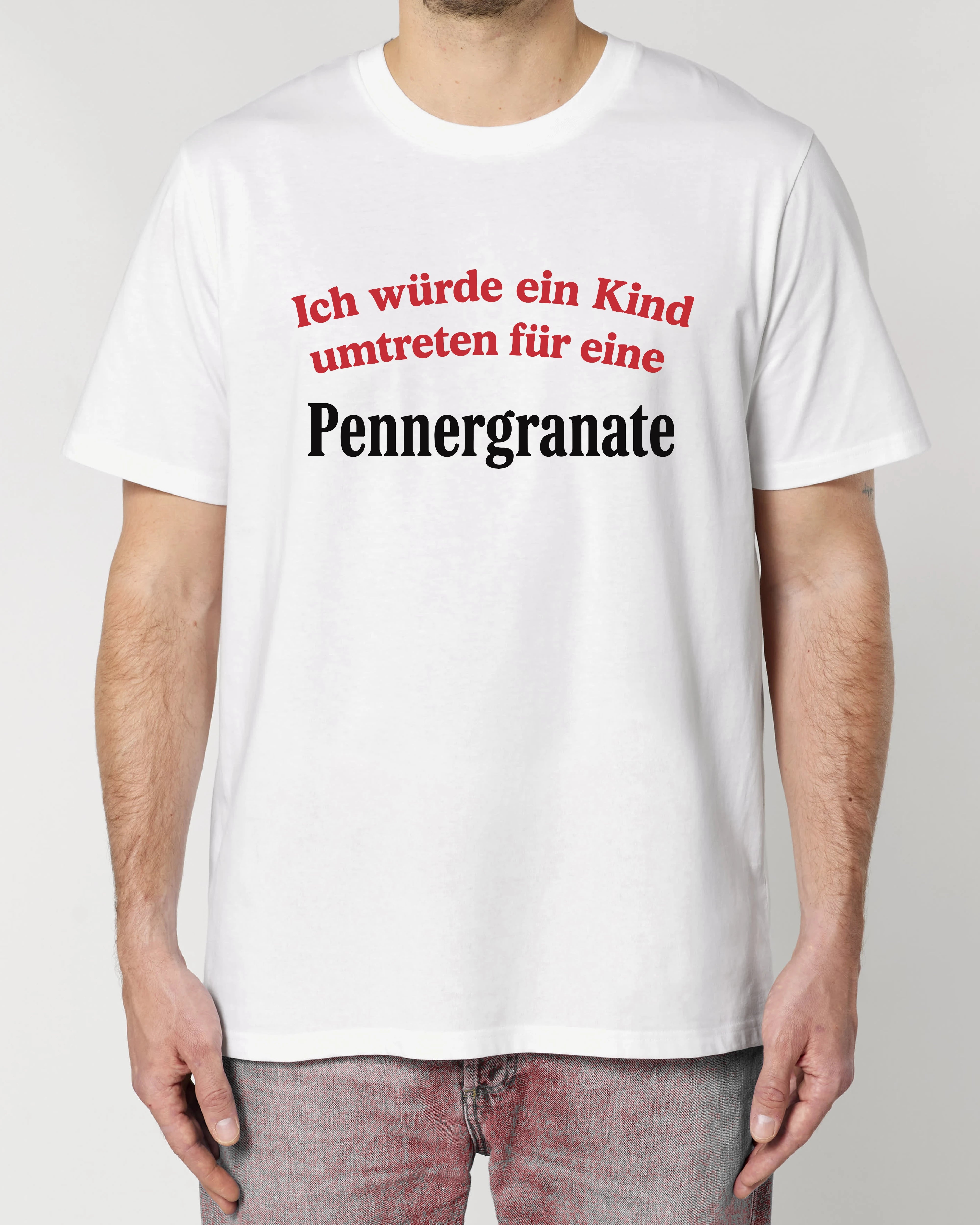 Weißes T-Shirt mit Spruch „Pennergranate“, schwarzer Humor Design, Unisex Fit, Teeflix
