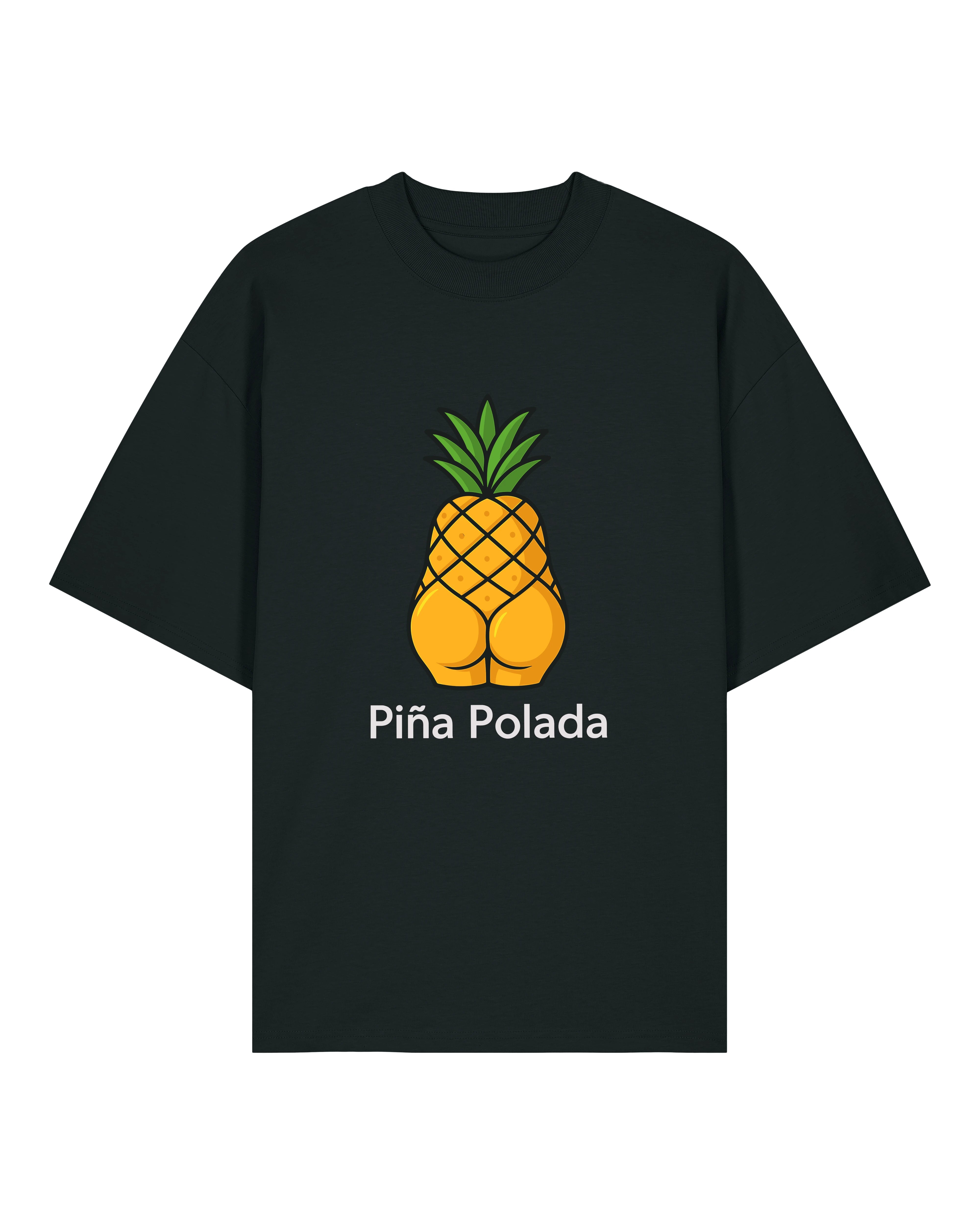 Oversized schwarzes Statementshirt mit Pina Polada Grafik und Wortwitz, Teeflix