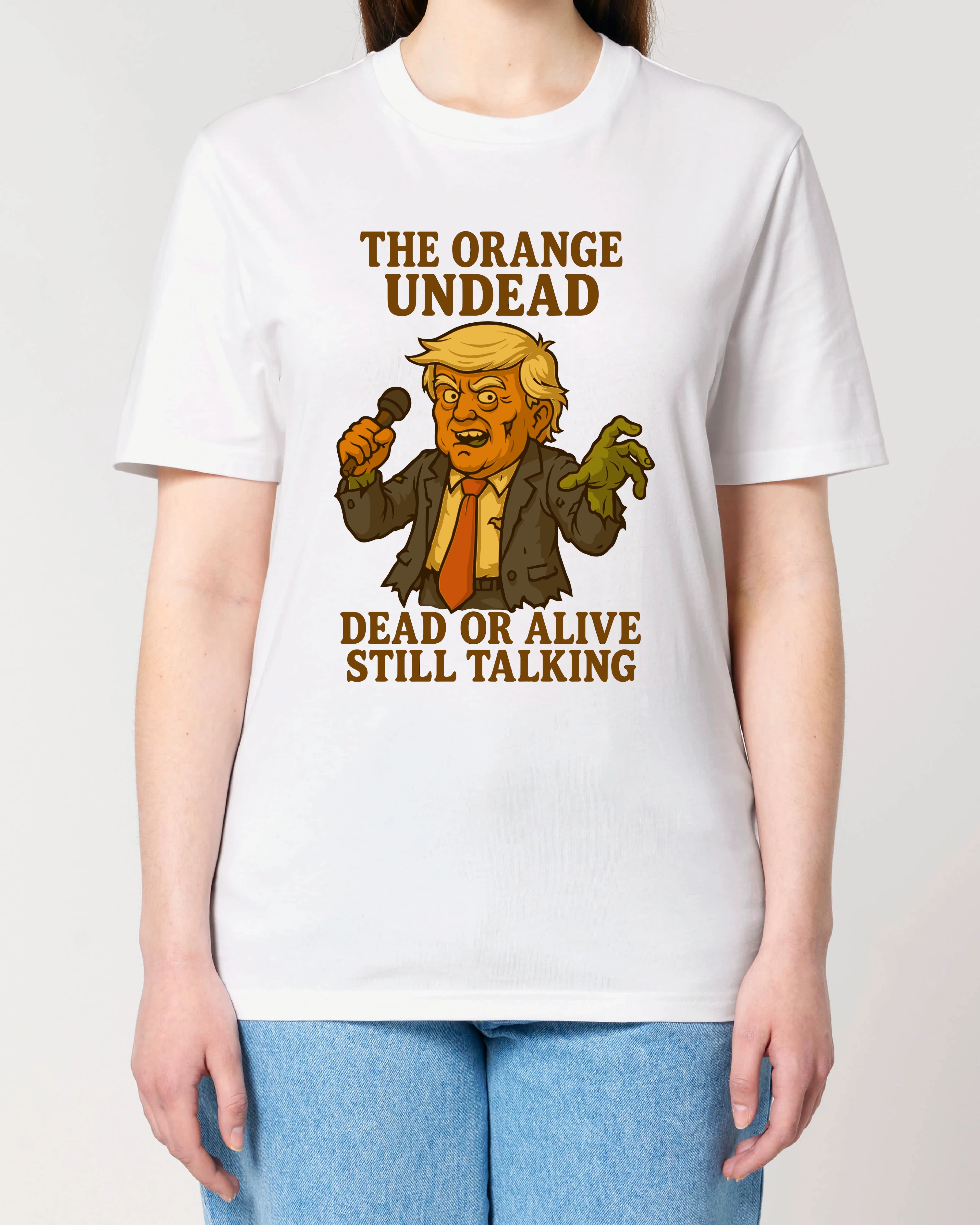 The Orange Undead Zombie Halloween Shirt für Damen in Weiß – Lustiges Horror Spruchshirt, Normal Fit, 100% Bio-Baumwolle, Teeflix