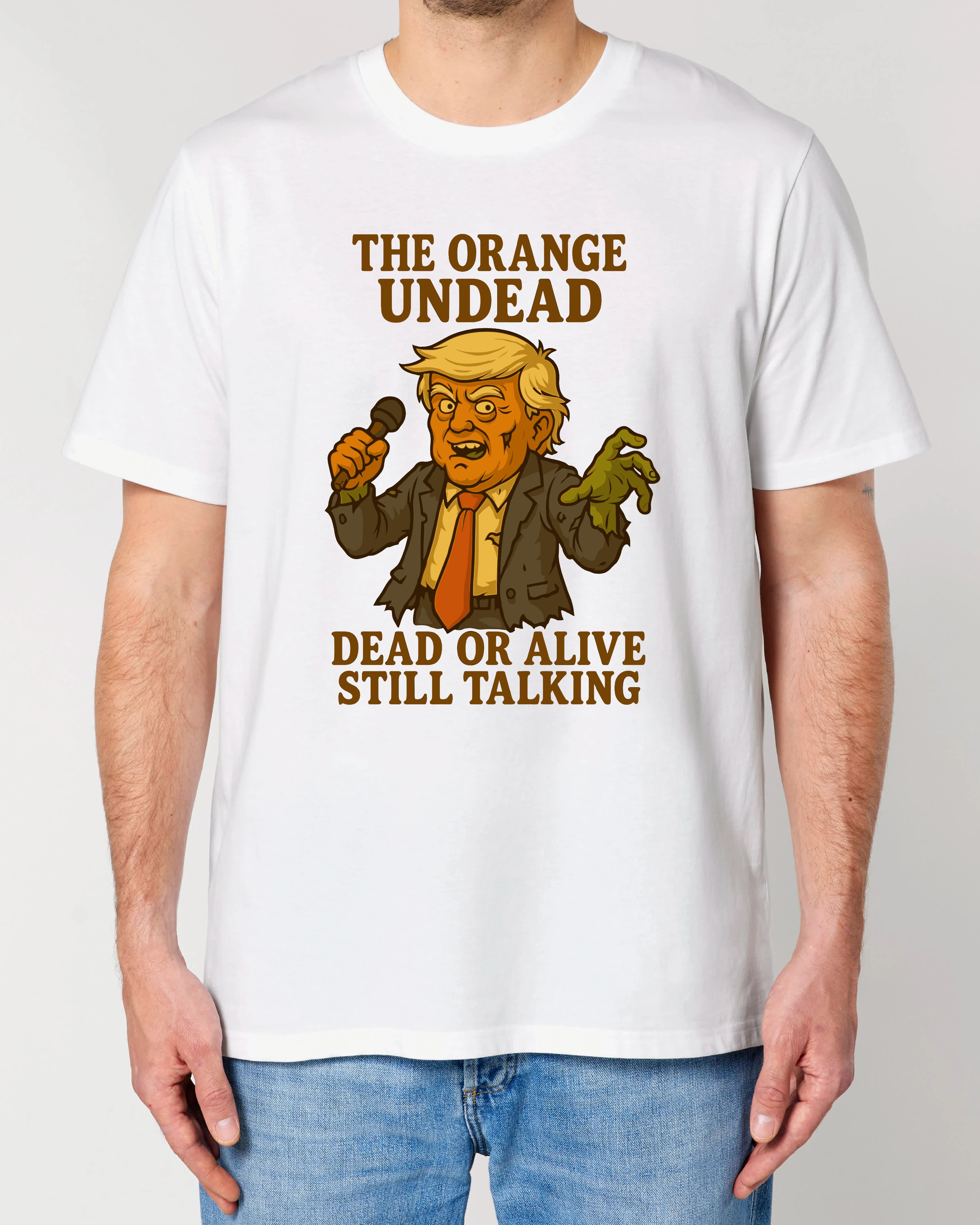 The Orange Undead Zombie Halloween Shirt in Weiß – Lustiges Horror Spruchshirt, Unisex Normal, 100% Bio-Baumwolle, Teeflix