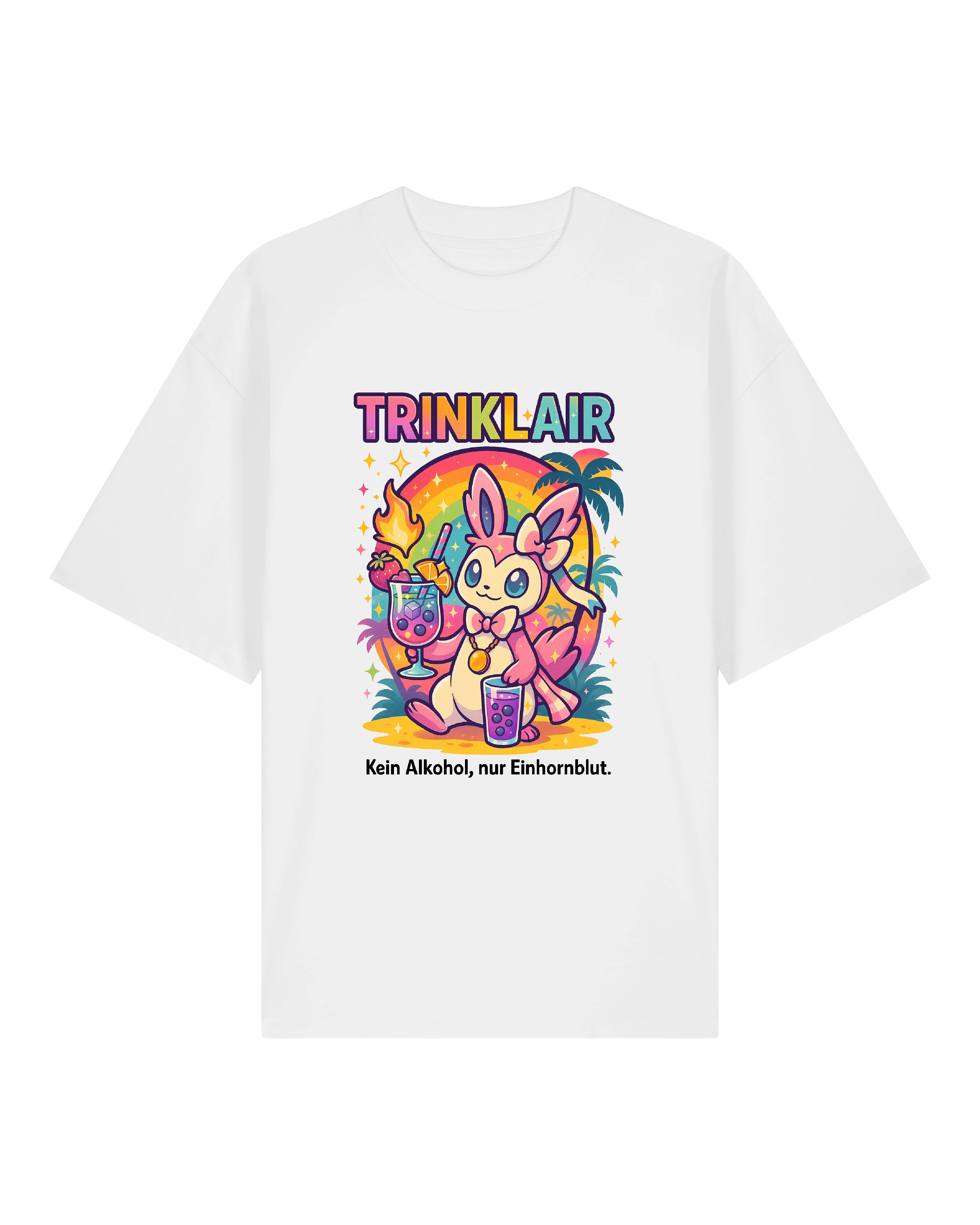 Weißes Trinklair Shirt mit süßem Einhorn und Text „Kein Alkohol, nur Einhornblut“