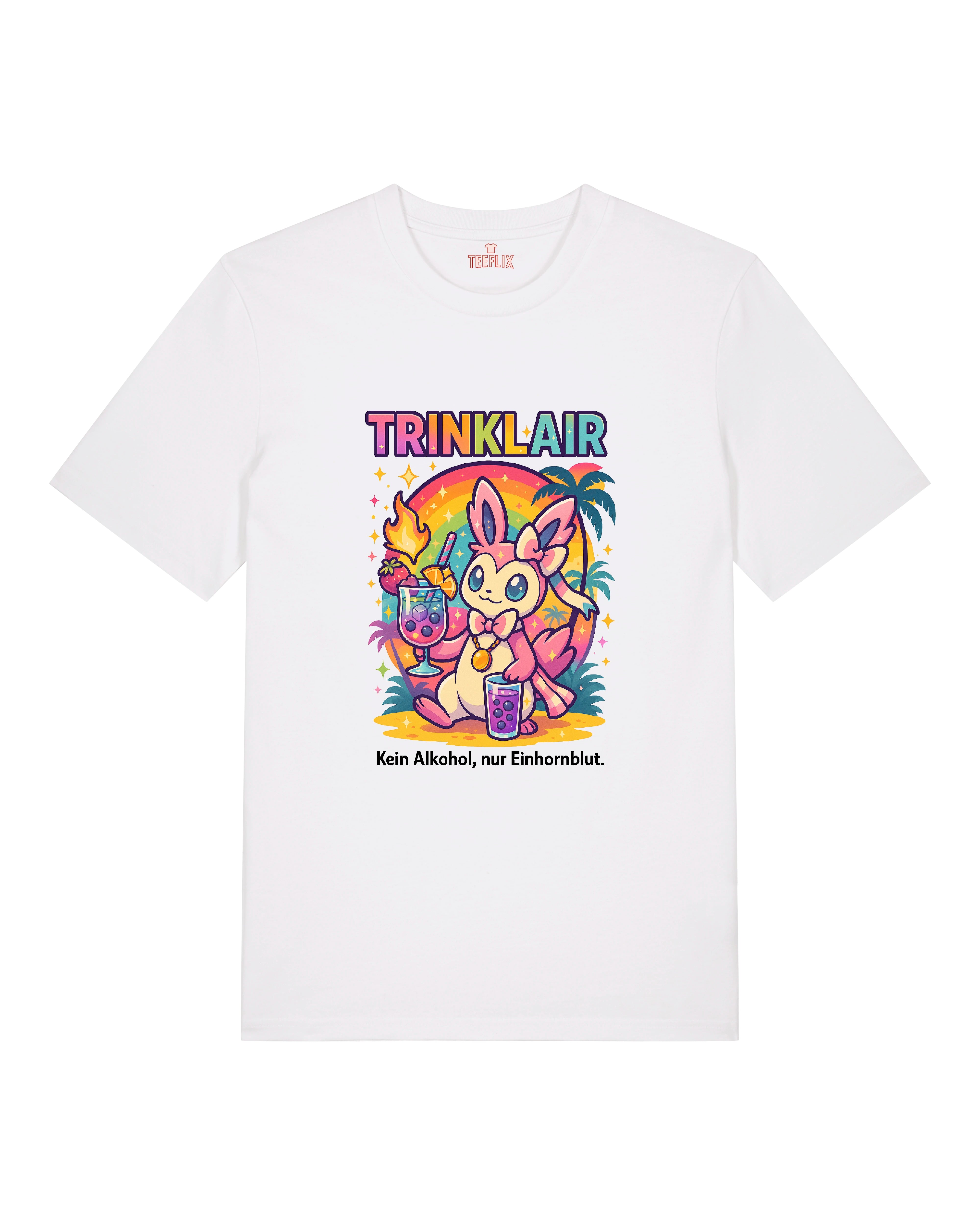 Weißes Trinklair Shirt mit süßem Einhorn und Text „Kein Alkohol, nur Einhornblut“