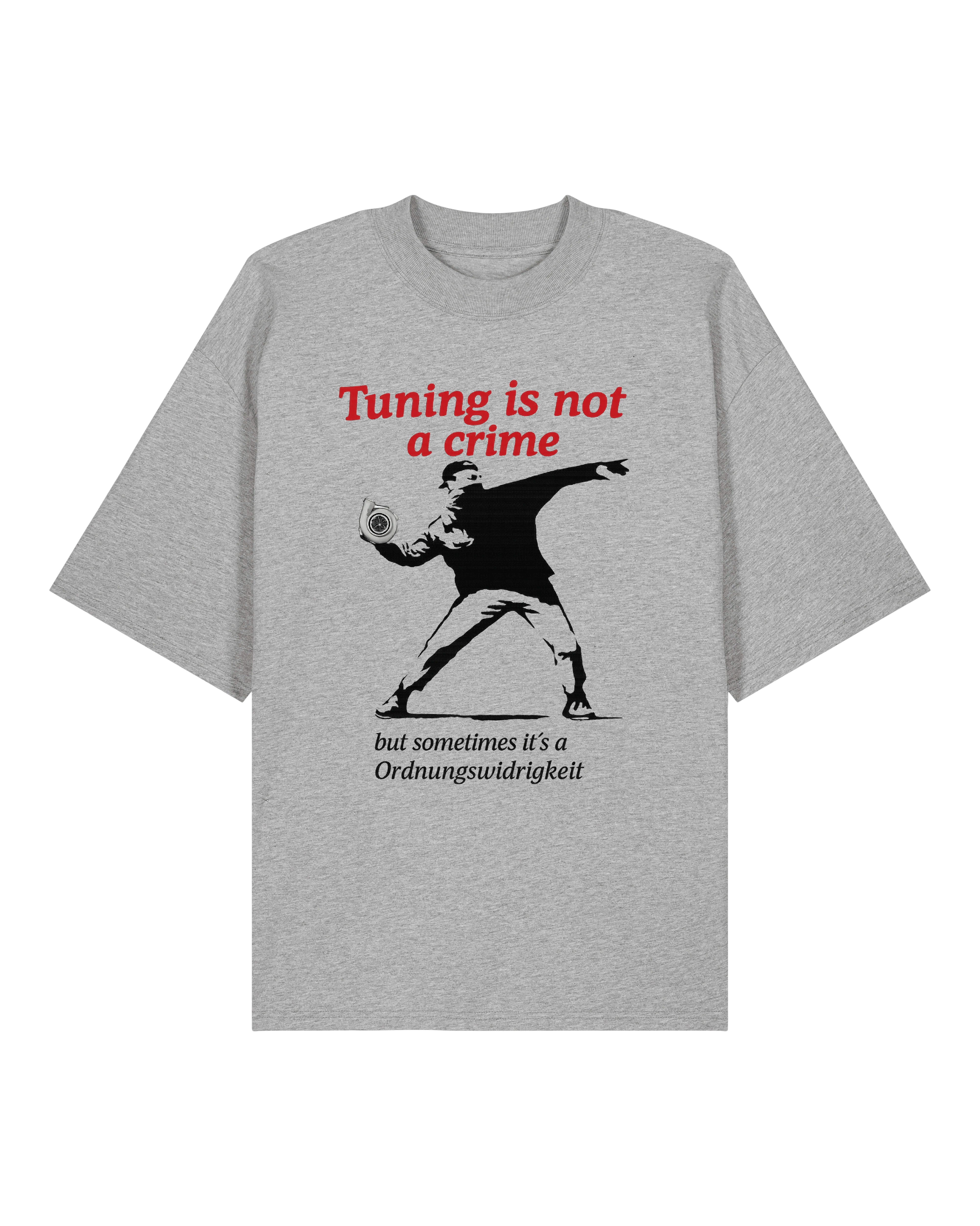 Graues Streetart T-Shirt mit Tuning-Spruch und schwarzem Print