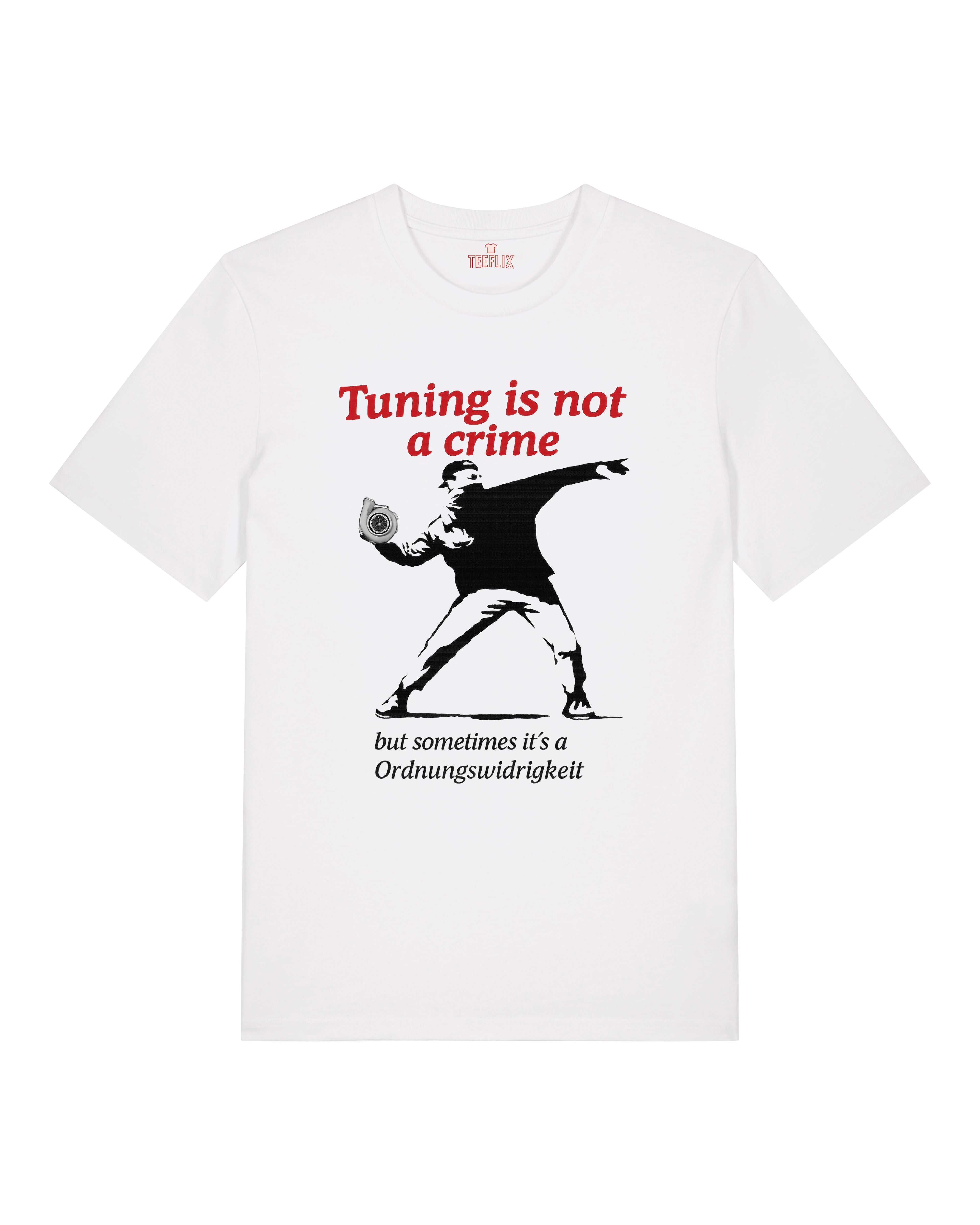 Weißes Tuning T-Shirt mit Banksy-Motiv und Turbo-Grafik