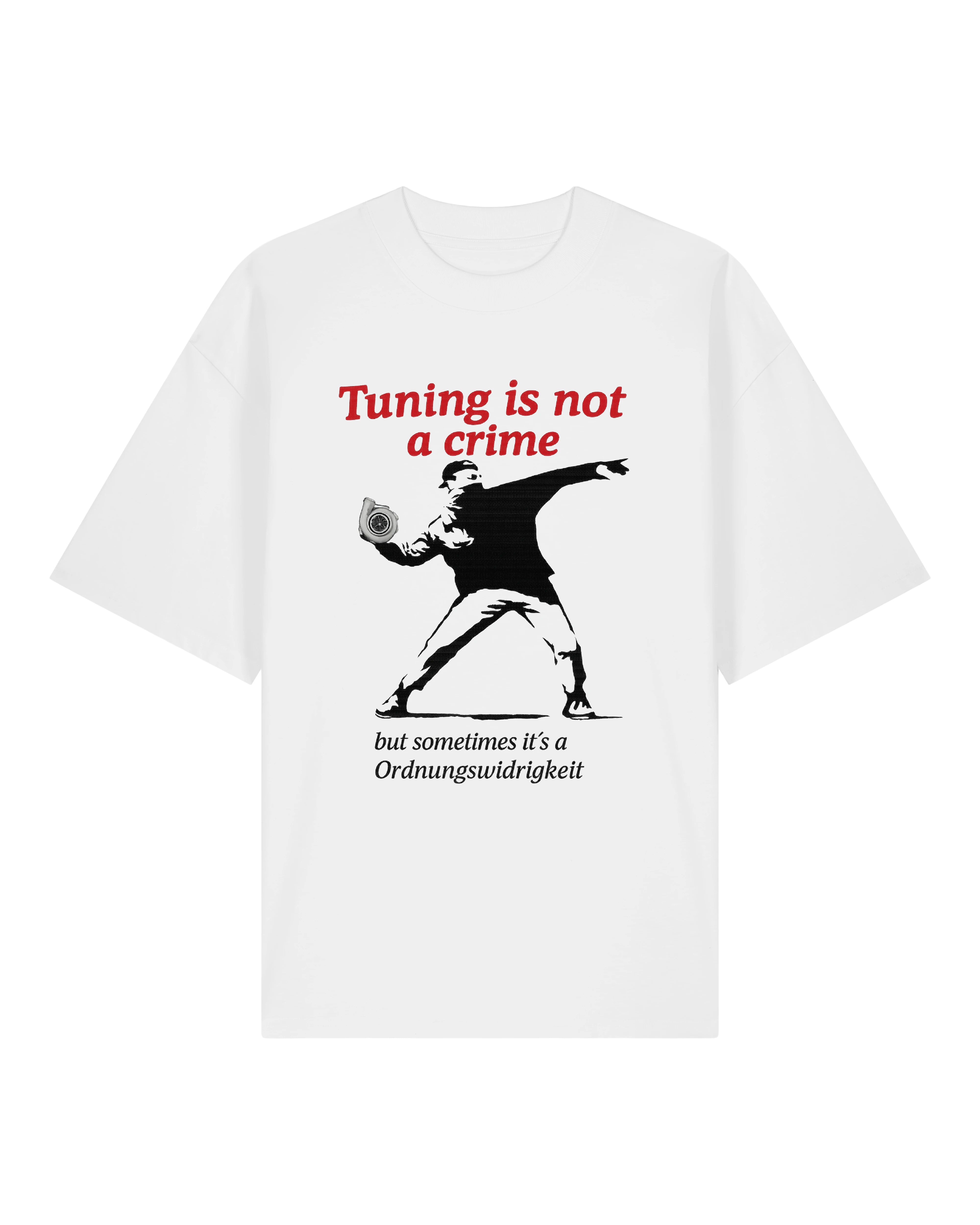 Weißes Tuning T-Shirt mit Banksy-Motiv und Turbo-Grafik