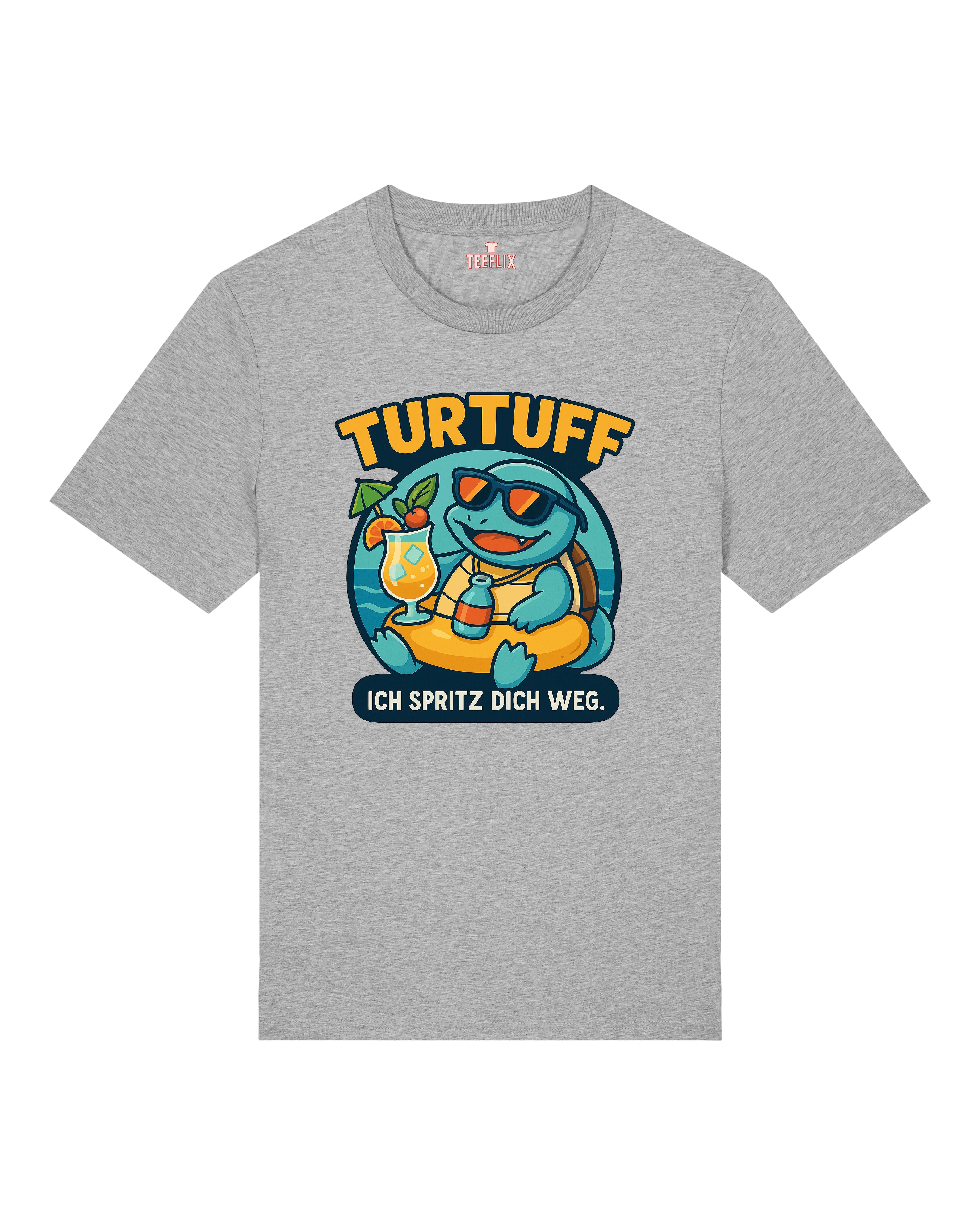 Graues T-Shirt mit TURTUFF Aufdruck – Wasserschildkröte im Sommermodus