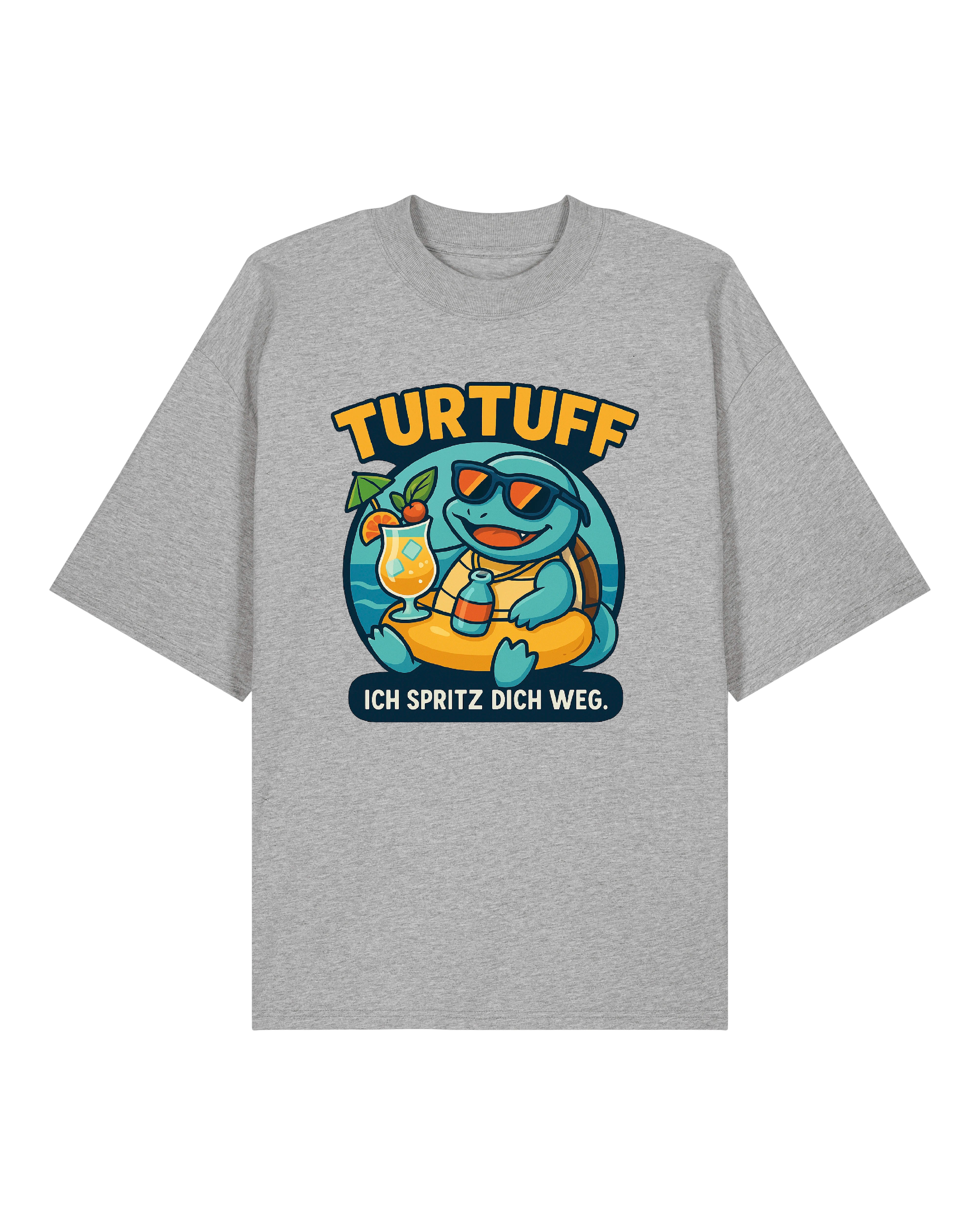 Graues T-Shirt mit TURTUFF Aufdruck – Wasserschildkröte im Sommermodus