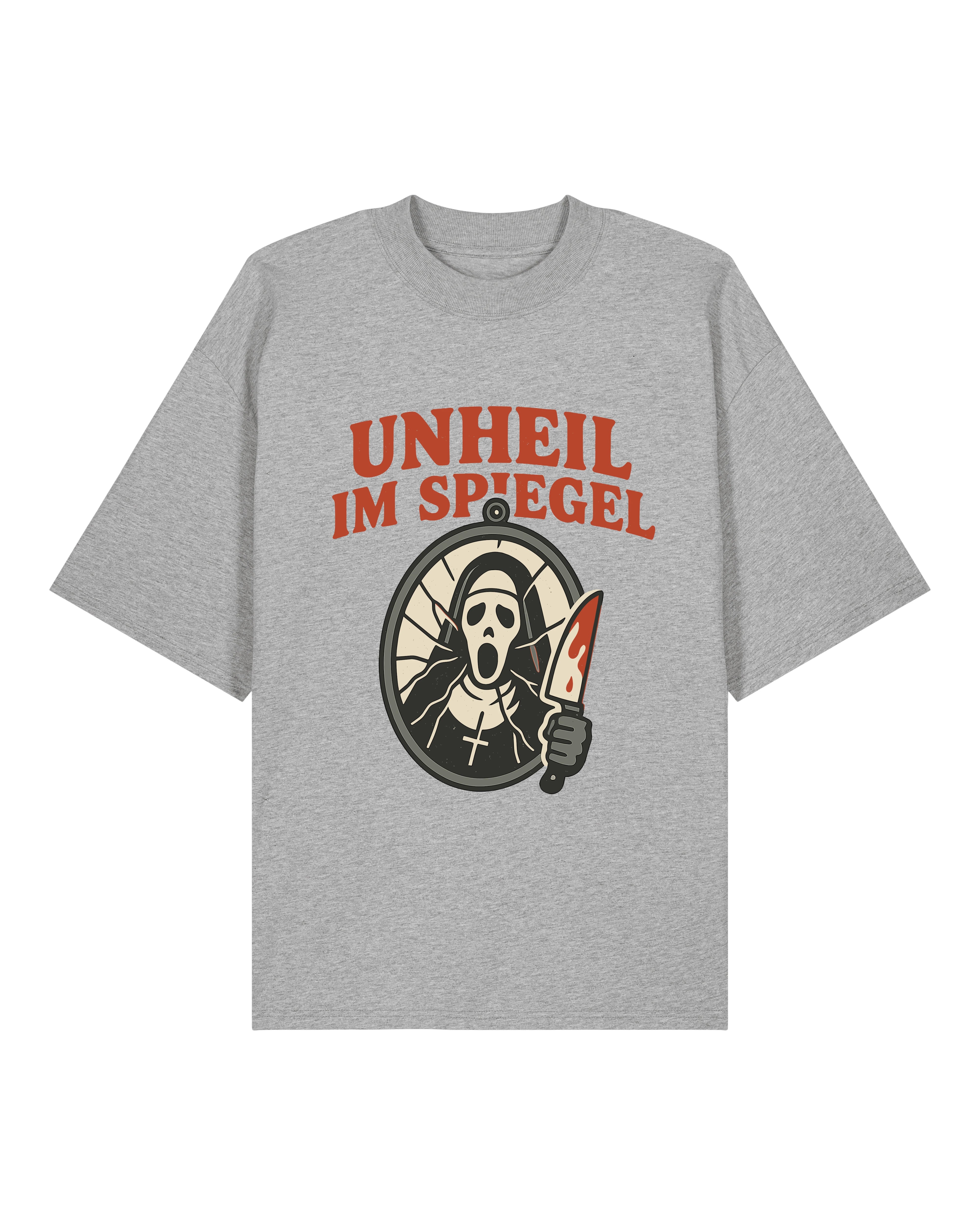 Gruseliges Halloween T-Shirt mit Schrei-Motiv und Messer, lockerer Oversize Fit – Teeflix