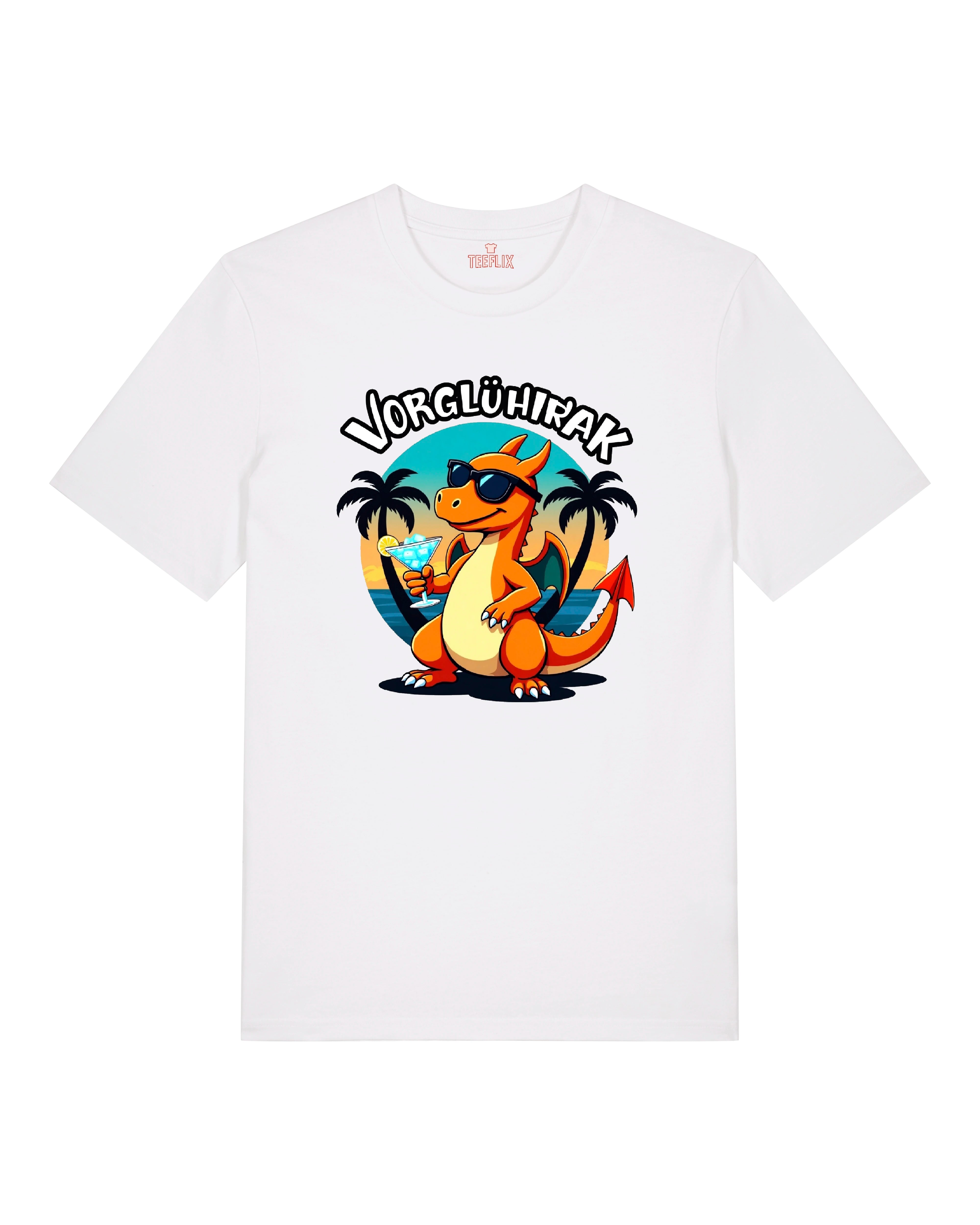 Vorglühirak Shirt in Weiß – Lustiges T-Shirt mit Spruch & Glurak Cartoon – Teeflix