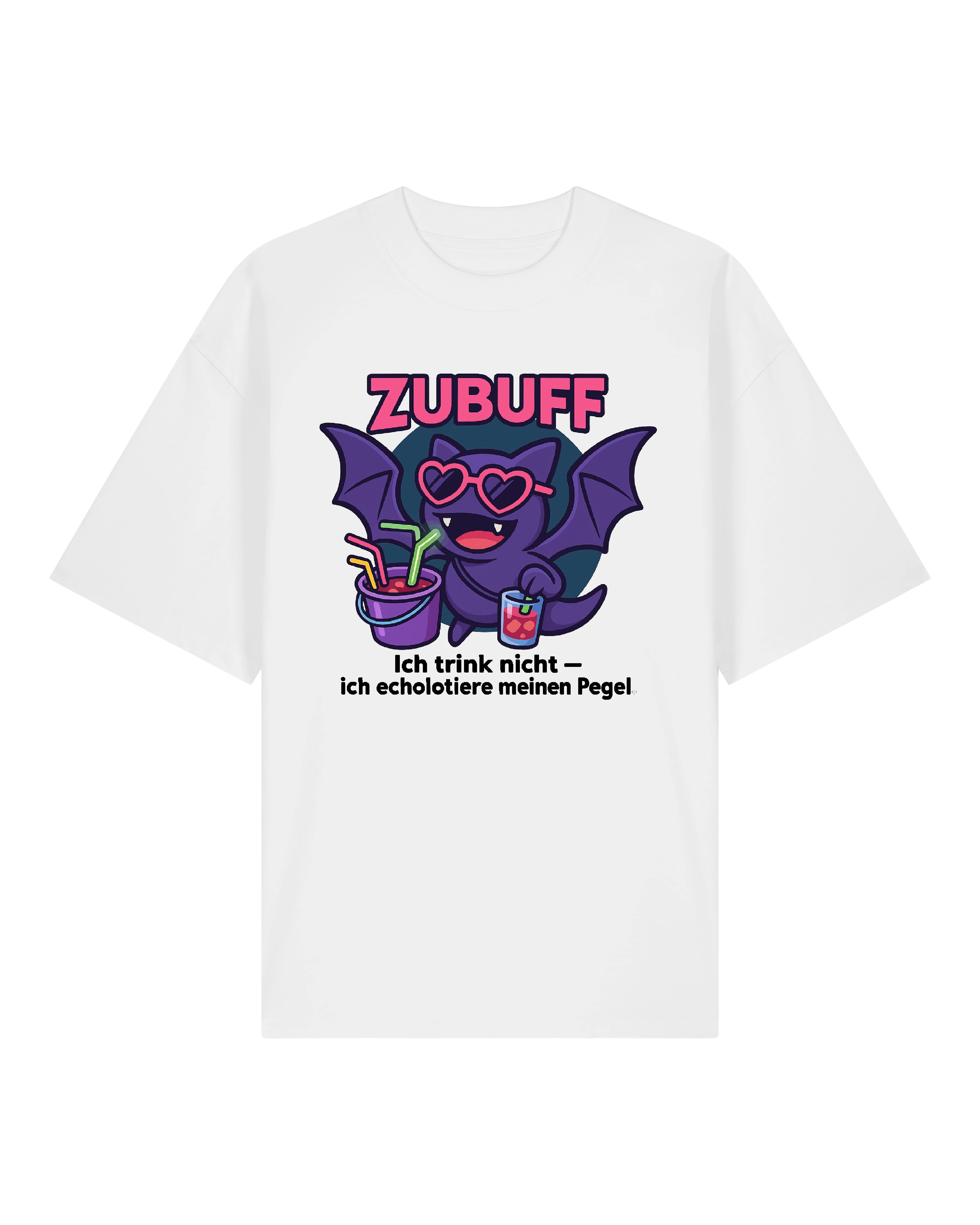 Weißes Zubuff Shirt mit lustigem Fledermaus-Motiv und Spruch