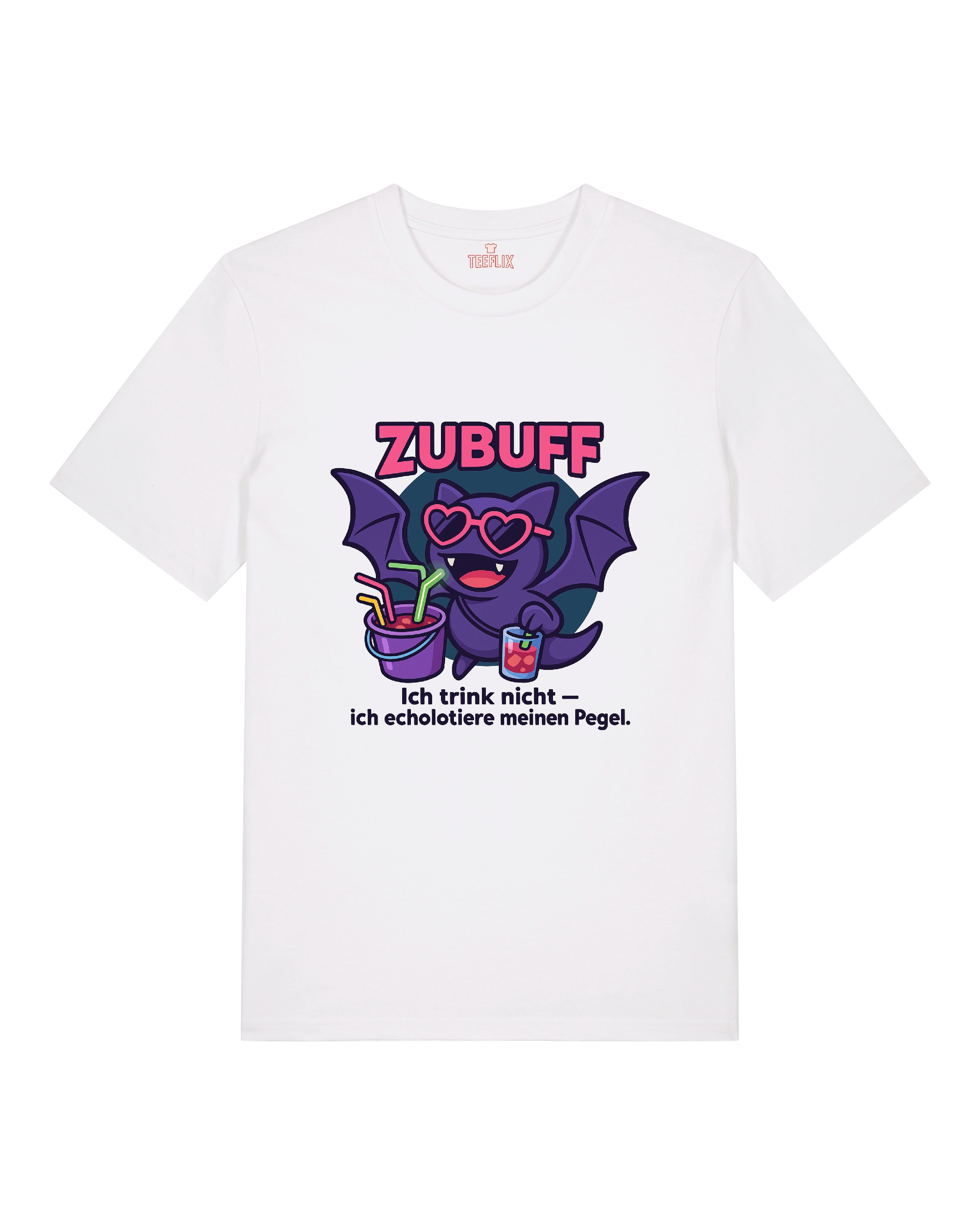 Weißes Zubuff Shirt mit lustigem Fledermaus-Motiv und Spruch